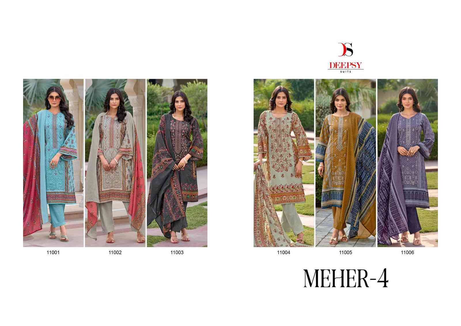 Meher Vol-4 By Deepsy Suits 11001 To 11006 Series Designer Pakistani Suits Beautiful Fancy Stylish Colorful Party Wear & Occasional Wear Pure Cotton With Embroidery Dresses At Wholesale Price