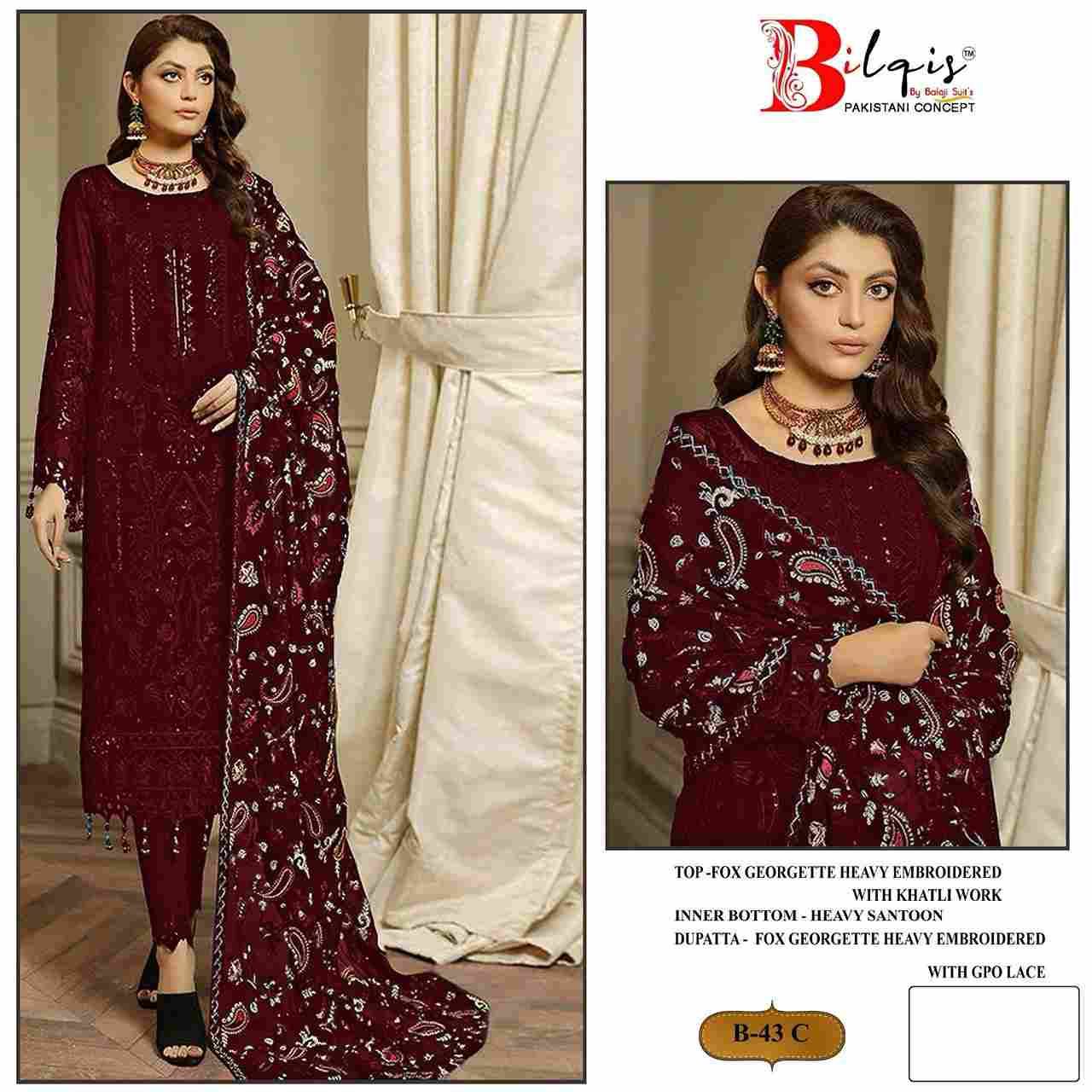 Bilqis 43 Colours By Bilqis 43-A To 43-D Series Beautiful Pakistani Suits Stylish Fancy Colorful Party Wear & Occasional Wear Faux Georgette Embroidery Dresses At Wholesale Price