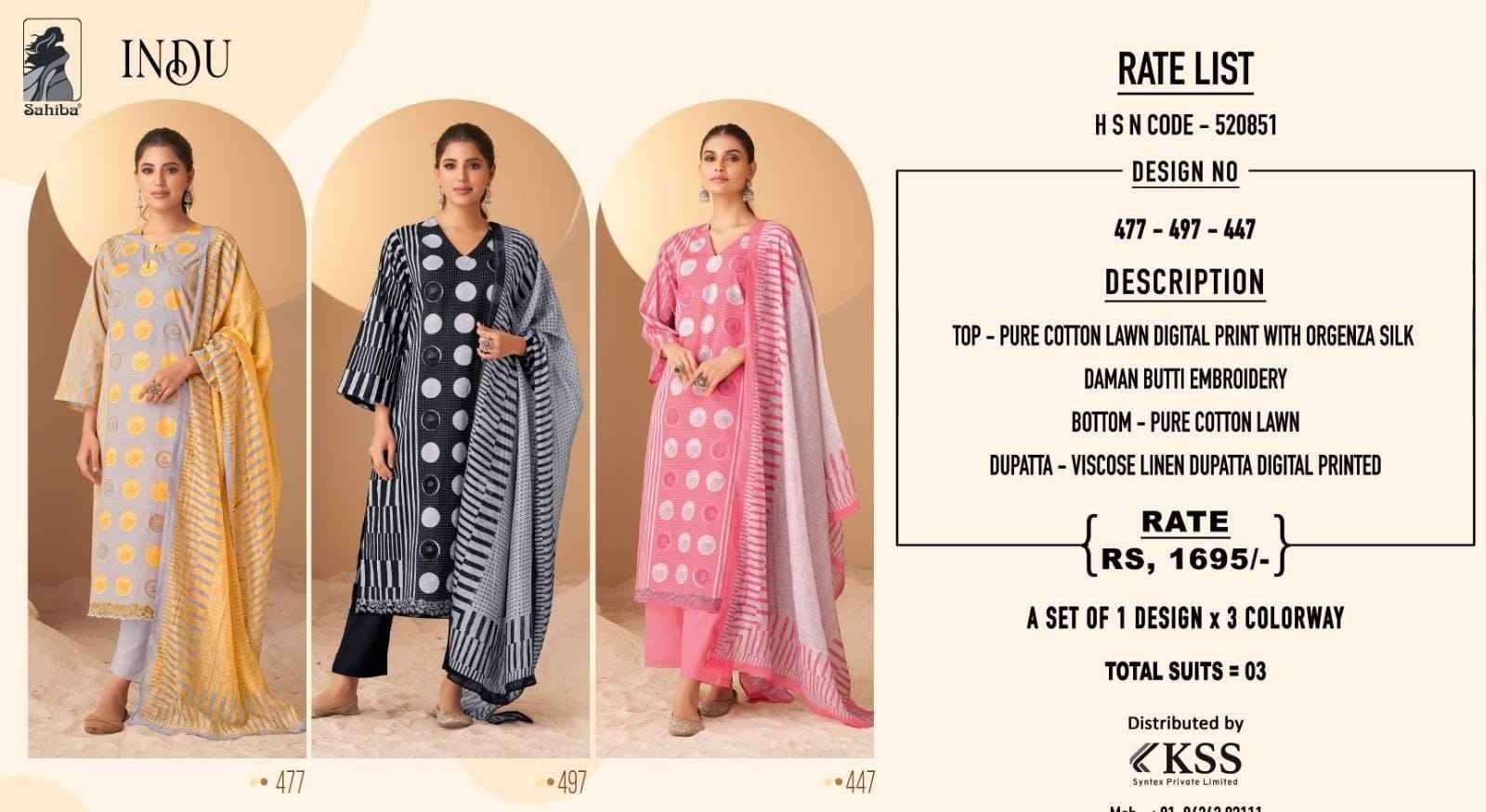 Indu By Sahiba Fabrics Beautiful Stylish Festive Suits Fancy Colorful Casual Wear & Ethnic Wear & Ready To Wear Pure Lawn Cotton With Embroidery Dresses At Wholesale Price