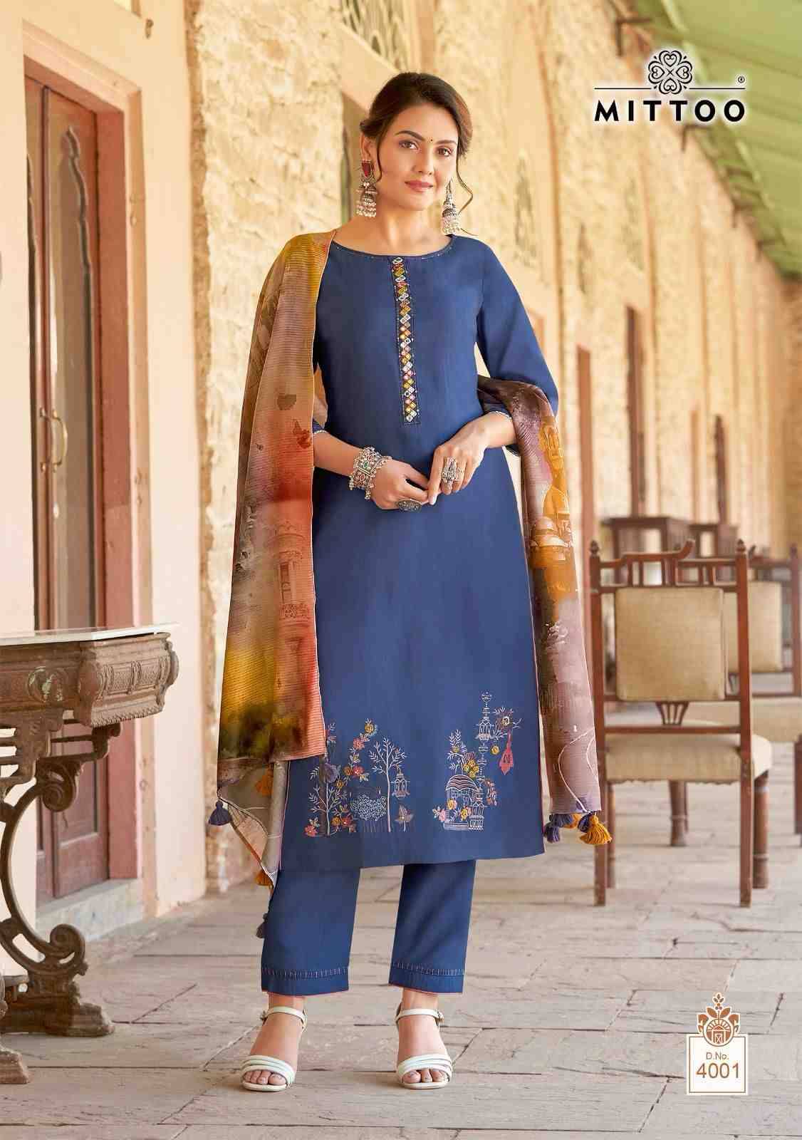 Rivayat By Mittoo 4001 To 4006 Series Beautiful Stylish Festive Suits Fancy Colorful Casual Wear & Ethnic Wear & Ready To Wear Viscose Weaving Dresses At Wholesale Price