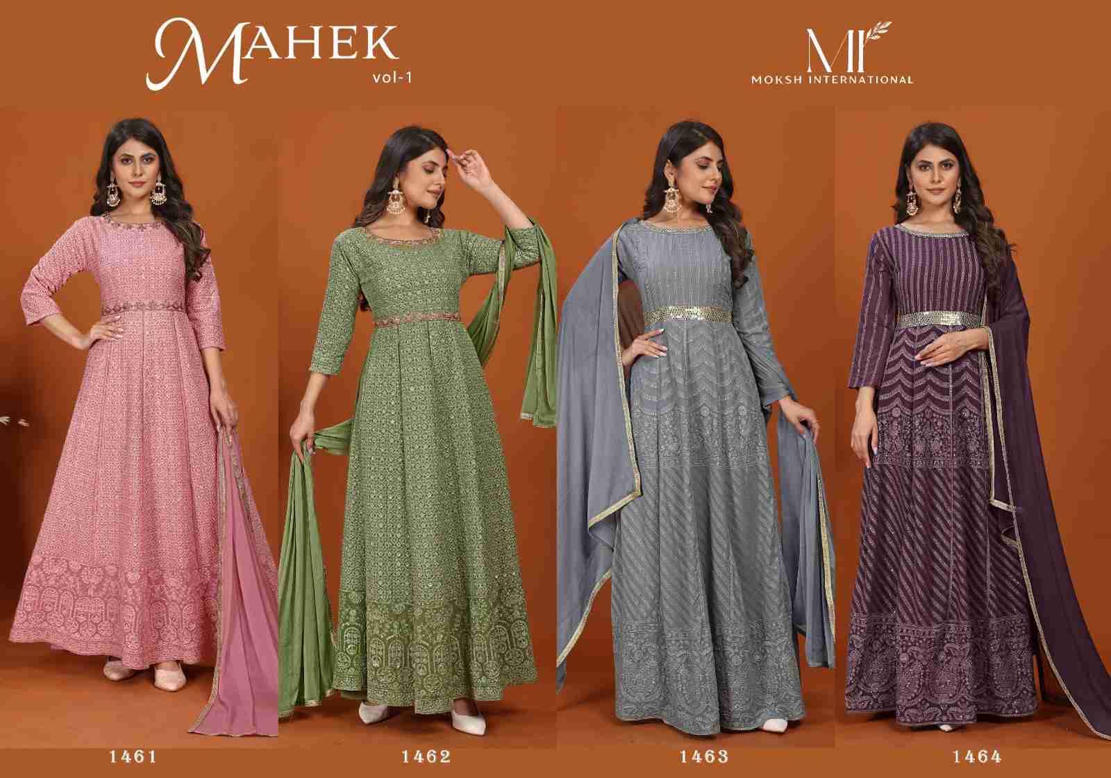 Mahek Vol-1 By Moksh International 1461 To 1464 Series Beautiful Stylish Fancy Colorful Casual Wear & Ethnic Wear Georgette Gowns With Dupatta At Wholesale Price