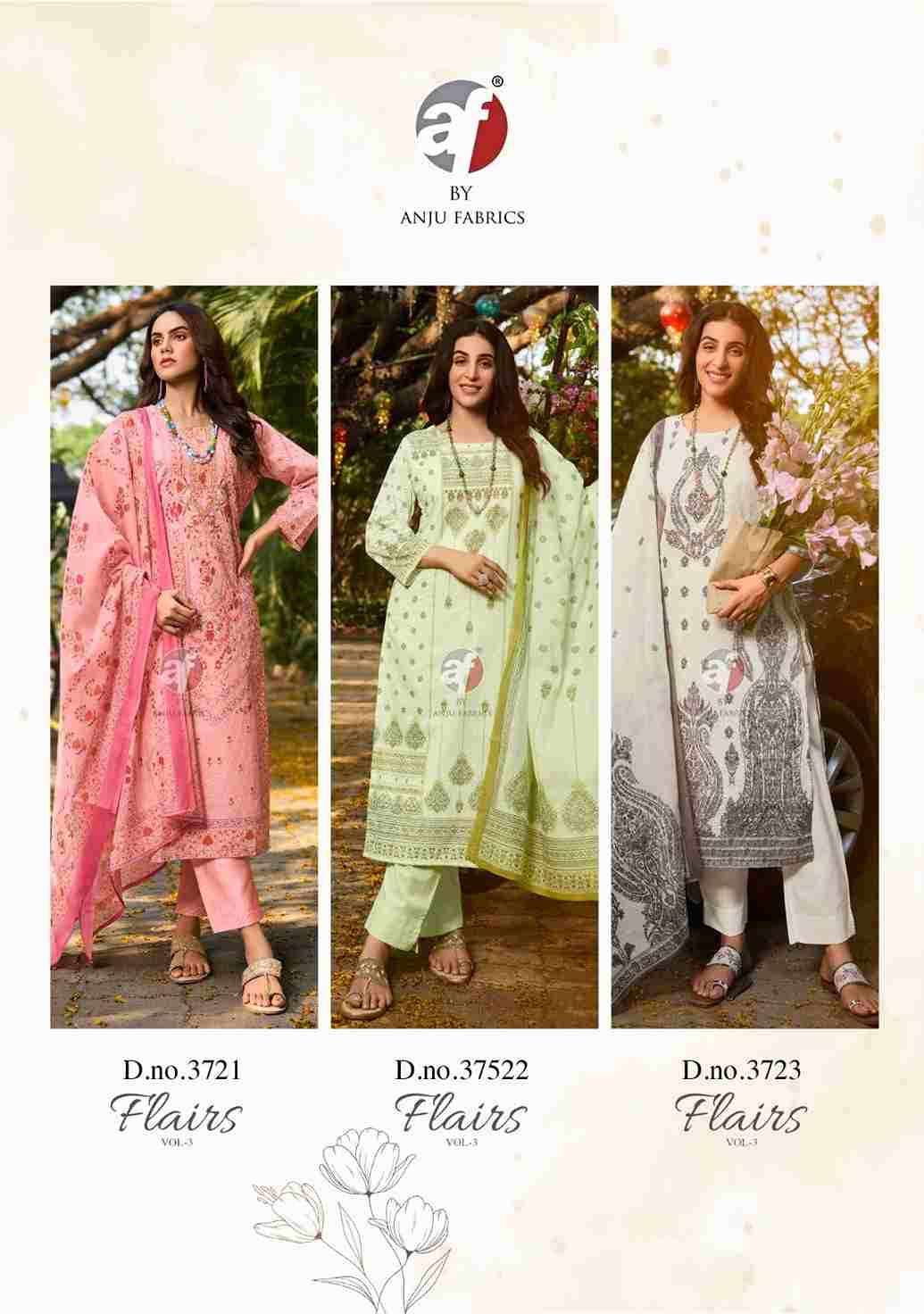 Flairs Vol-3 By Anju Fabrics 37521 To 37525 Series Beautiful Stylish Suits Fancy Colorful Casual Wear & Ethnic Wear & Ready To Wear Pure Cotton With Work Dresses At Wholesale Price