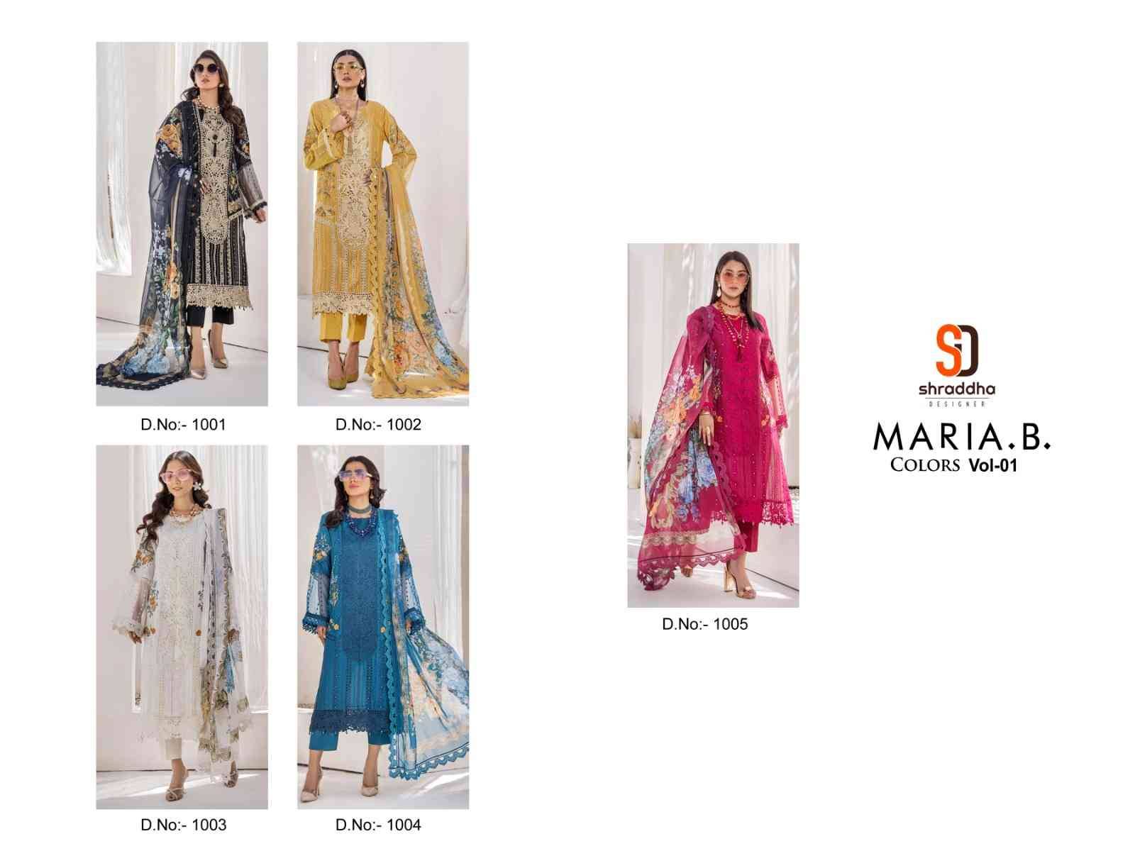 Maria.B. Vol-1 Colors By Shraddha Designer 1001 To 1005 Series Beautiful Pakistani Suits Stylish Fancy Colorful Party Wear & Occasional Wear Pure Cotton Embroidered Dresses At Wholesale Price