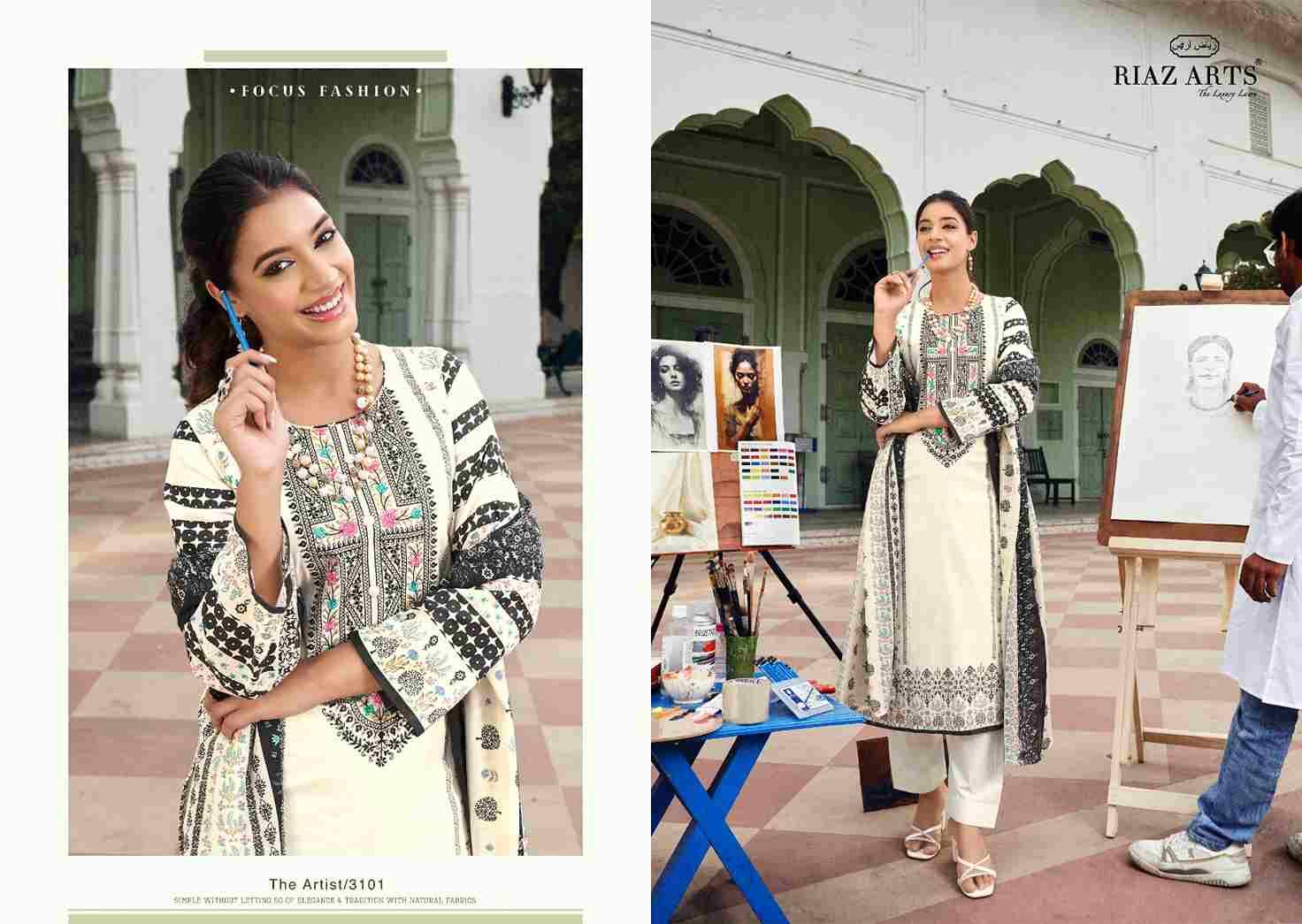 The Artist By Riaz Arts 3101 To 3108 Series Beautiful Stylish Festive Suits Fancy Colorful Casual Wear & Ethnic Wear & Ready To Wear Pure Cambric Lawn Digital Print Dresses At Wholesale Price