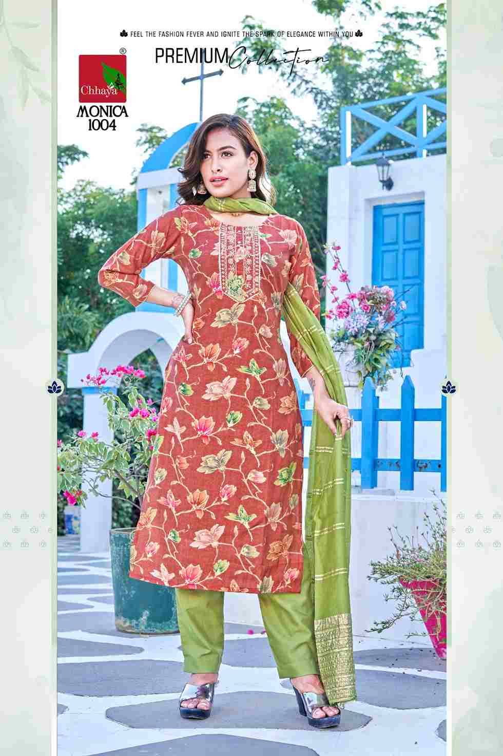 Monica By Chhaya 1001 To 1006 Series Designer Festive Suits Collection Beautiful Stylish Fancy Colorful Party Wear & Occasional Wear Viscose Rayon Print Dresses At Wholesale Price