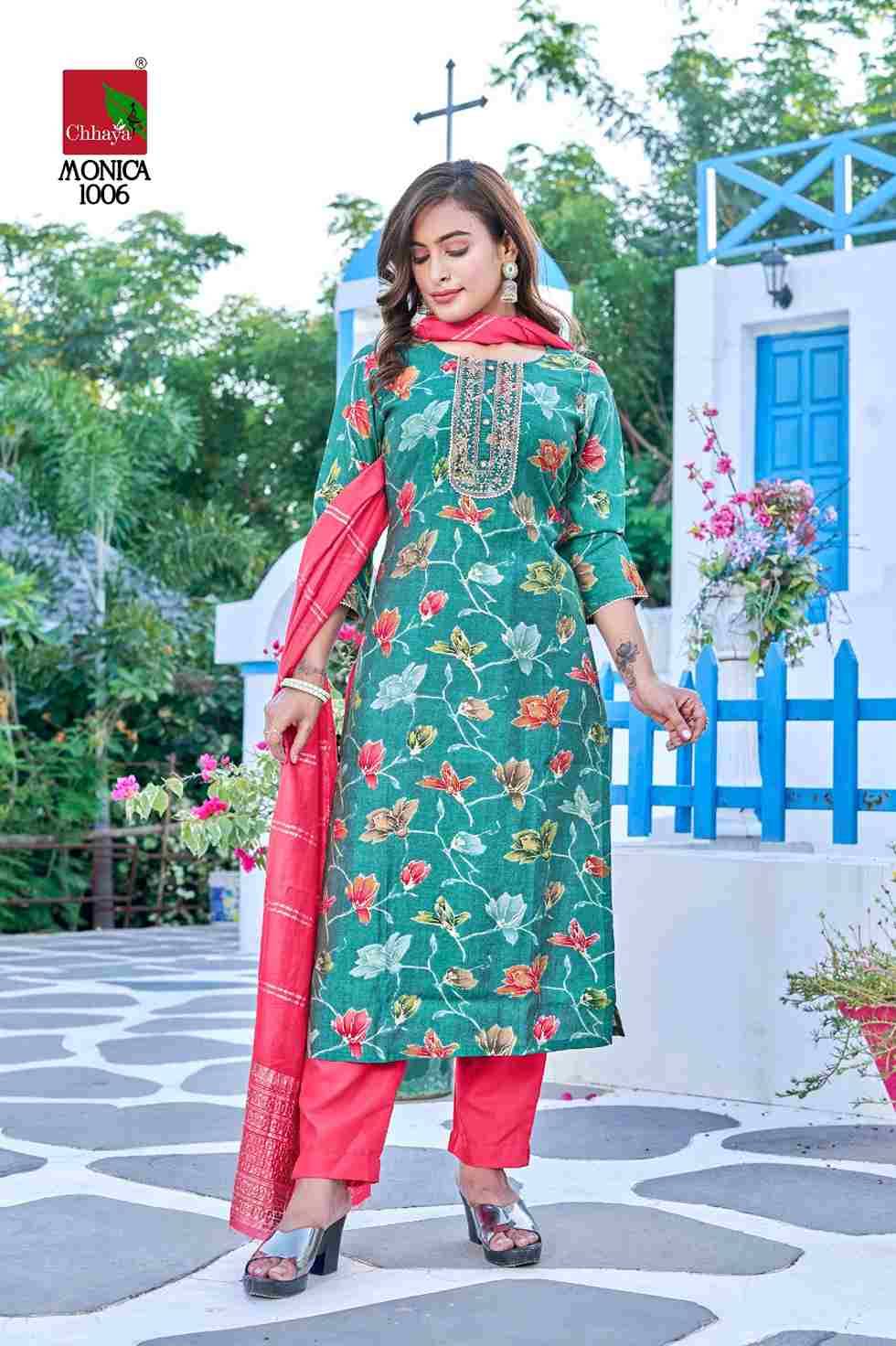 Monica By Chhaya 1001 To 1006 Series Designer Festive Suits Collection Beautiful Stylish Fancy Colorful Party Wear & Occasional Wear Viscose Rayon Print Dresses At Wholesale Price