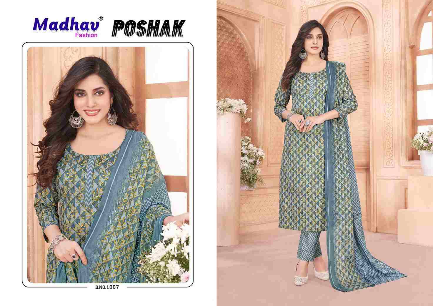 Poshak Vol-1 By Madhav Fashion 1001 To 1010 Series Beautiful Festive Suits Stylish Fancy Colorful Casual Wear & Ethnic Wear Pure Cotton Print Dresses At Wholesale Price