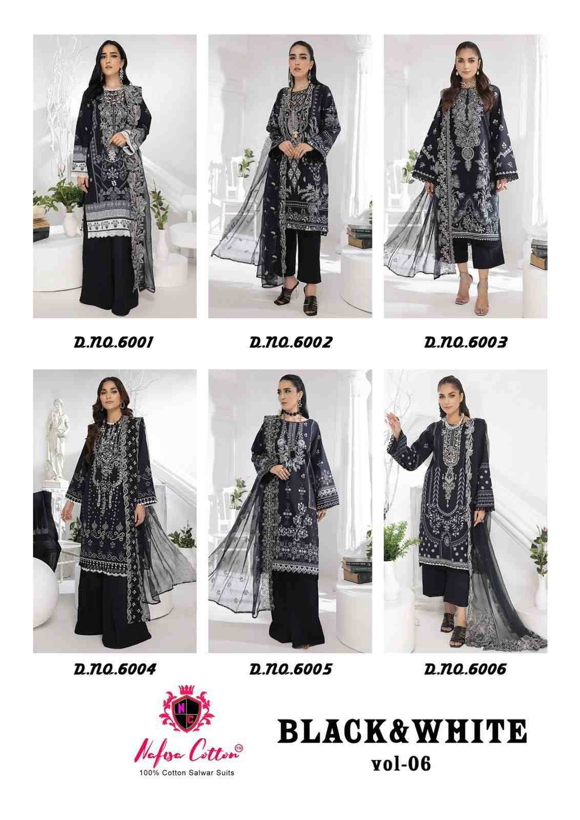 Black And White Vol-6 By Nafisa Cotton 6001 To 6006 Series Beautiful Festive Suits Colorful Stylish Fancy Casual Wear & Ethnic Wear Pure Cotton Embroidered Dresses At Wholesale Price