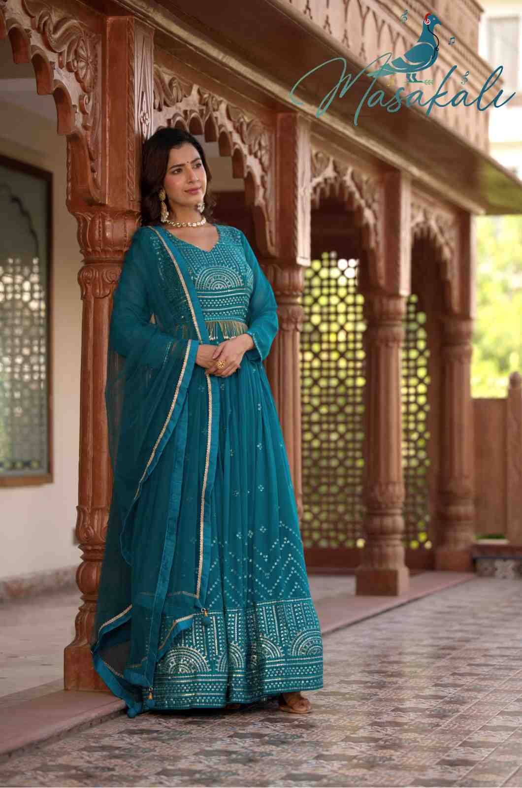 Masakali 310003 Series By Masakali 310003 To 310005 Series Beautiful Stylish Fancy Colorful Casual Wear & Ethnic Wear Georgette Gowns With Dupatta At Wholesale Price