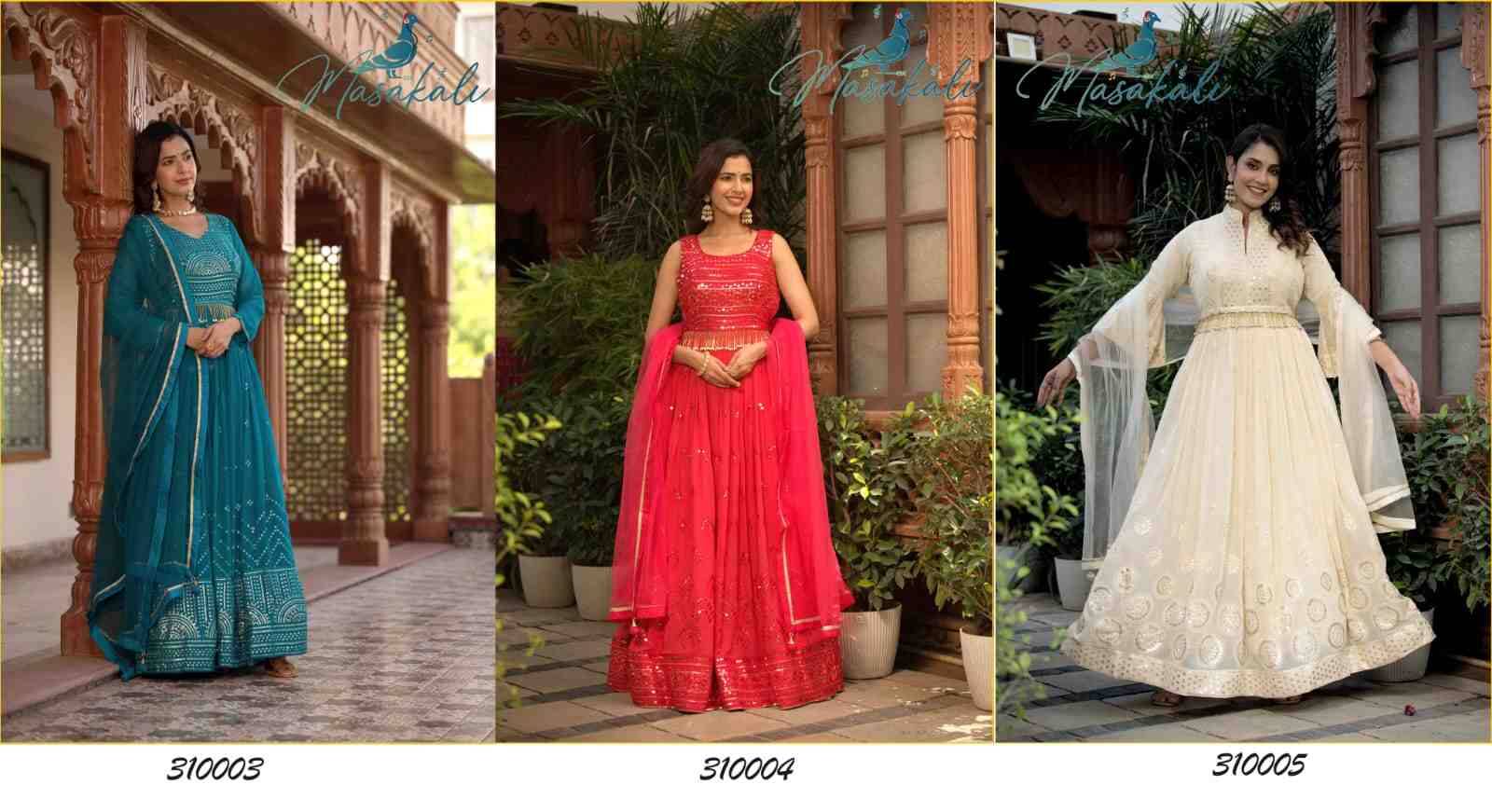 Masakali 310003 Series By Masakali 310003 To 310005 Series Beautiful Stylish Fancy Colorful Casual Wear & Ethnic Wear Georgette Gowns With Dupatta At Wholesale Price