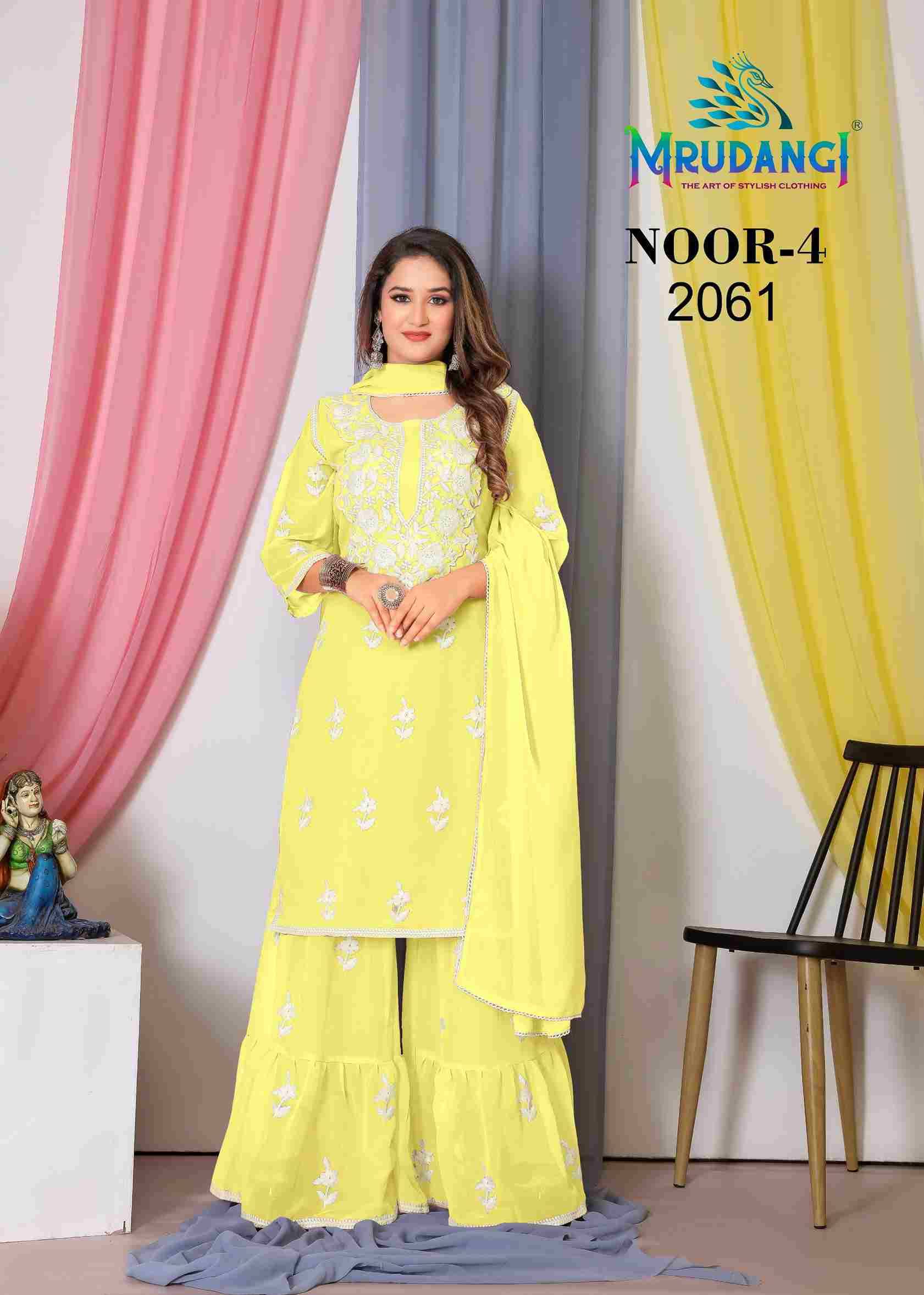 Noor Vol-4 By Mrudangi 2061 To 2064 Series Beautiful Sharara Suits Colorful Stylish Fancy Casual Wear & Ethnic Wear Georgette Embroidered Dresses At Wholesale Price