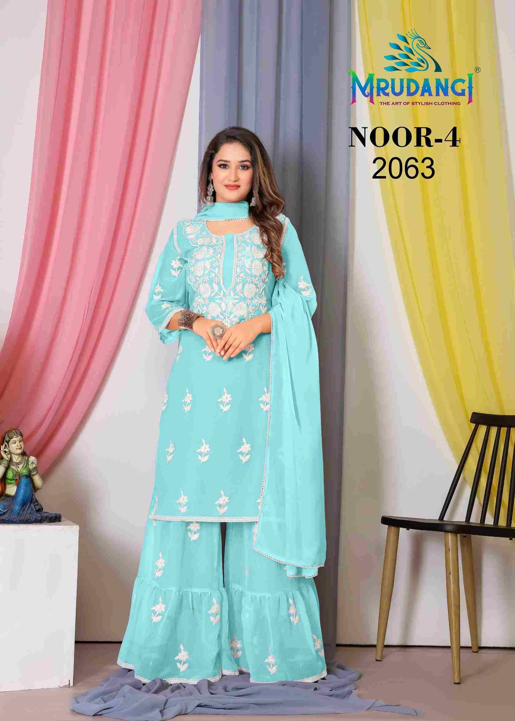 Noor Vol-4 By Mrudangi 2061 To 2064 Series Beautiful Sharara Suits Colorful Stylish Fancy Casual Wear & Ethnic Wear Georgette Embroidered Dresses At Wholesale Price