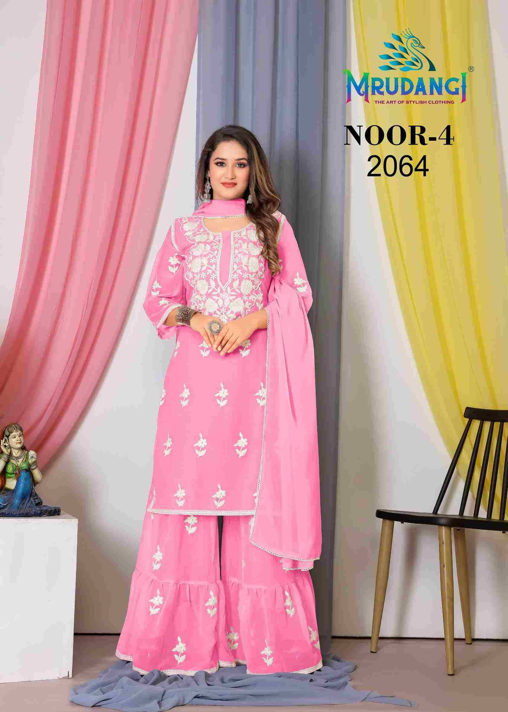 Noor Vol-4 By Mrudangi 2061 To 2064 Series Beautiful Sharara Suits Colorful Stylish Fancy Casual Wear & Ethnic Wear Georgette Embroidered Dresses At Wholesale Price