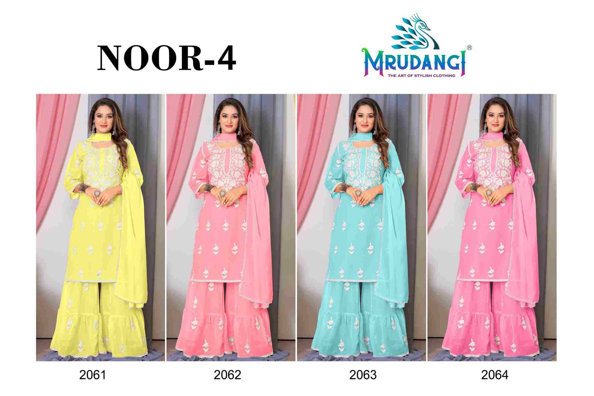 Noor Vol-4 By Mrudangi 2061 To 2064 Series Beautiful Sharara Suits Colorful Stylish Fancy Casual Wear & Ethnic Wear Georgette Embroidered Dresses At Wholesale Price