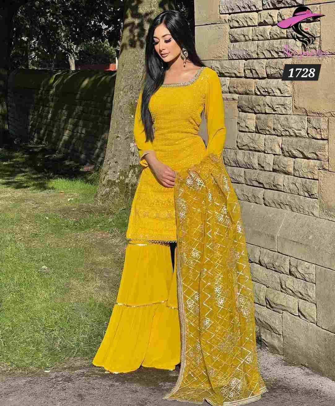 Ameena By Nazneen 1727 To 1729 Series Beautiful Sharara Suits Colorful Stylish Fancy Casual Wear & Ethnic Wear Faux Georgette Embroidered Dresses At Wholesale Price