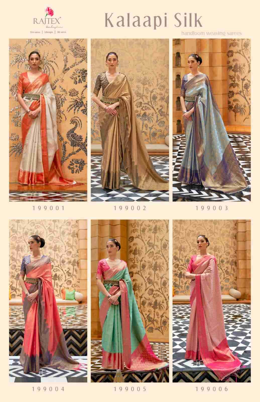 Kalaapi Silk By Raj Tex 199001 To 199006 Series Indian Traditional Wear Collection Beautiful Stylish Fancy Colorful Party Wear & Occasional Wear Handloom Silk Sarees At Wholesale Price