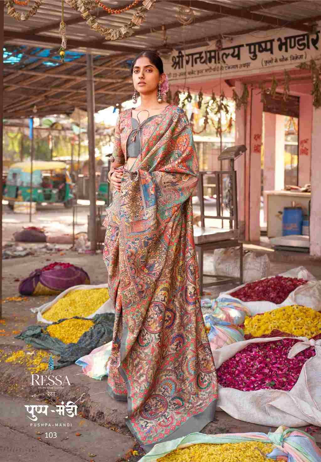 Pushpa Mandi By Ressa 101 To 108 Series Indian Traditional Wear Collection Beautiful Stylish Fancy Colorful Party Wear & Occasional Wear Fancy Sarees At Wholesale Price