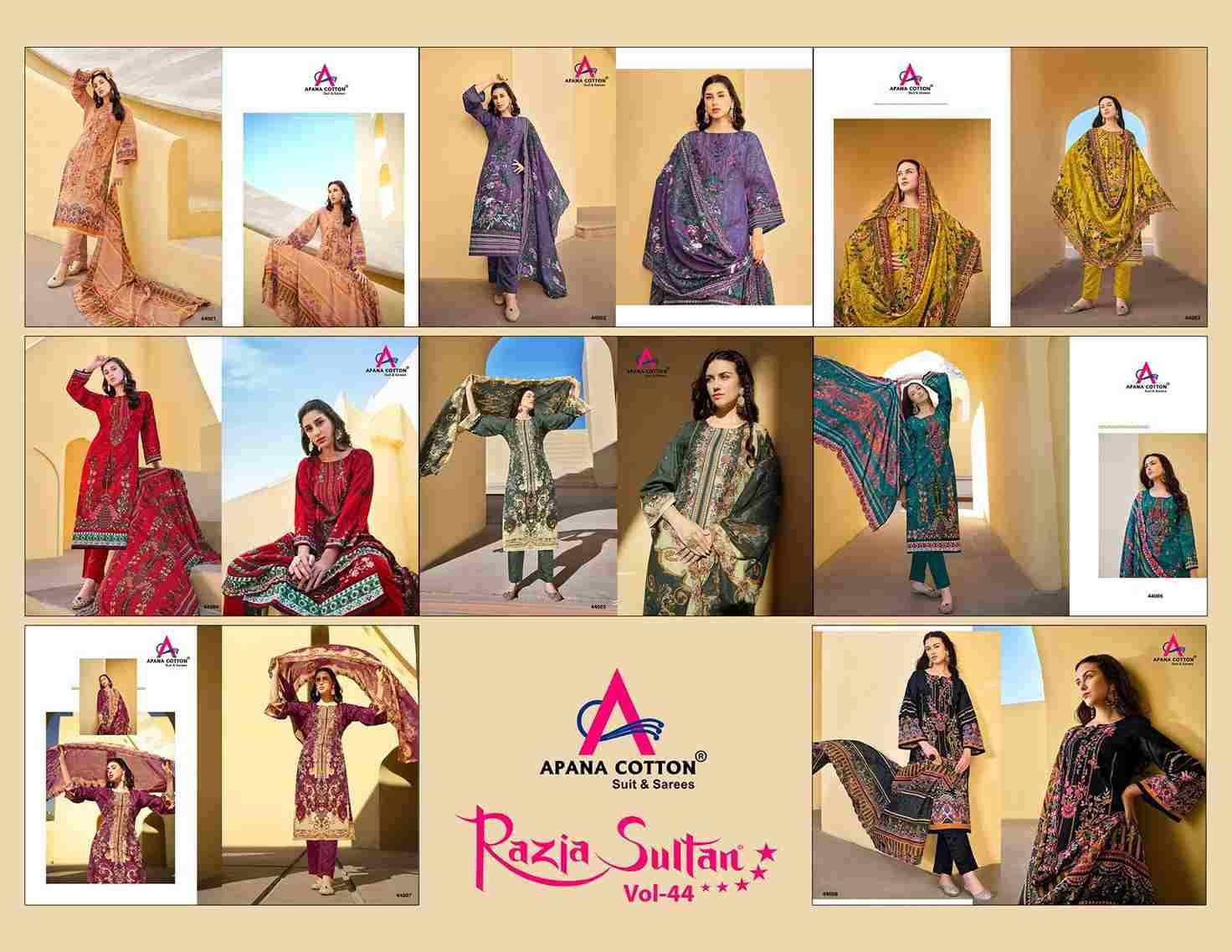 Razia Sultan Vol-44 By Apana Cotton 44001 To 44008 Series Beautiful Festive Suits Colorful Stylish Fancy Casual Wear & Ethnic Wear Pure Cotton Print Dresses At Wholesale Price