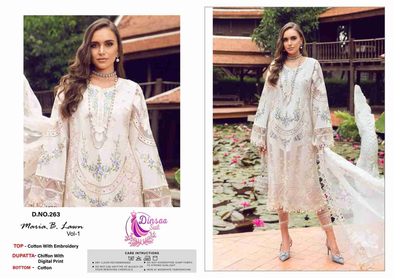 Maria.B. Lawn Vol-1 By Dinsaa Suits 263 To 265 Series Beautiful Pakistani Suits Stylish Fancy Colorful Party Wear & Occasional Wear Cotton Embroidered Dresses At Wholesale Price