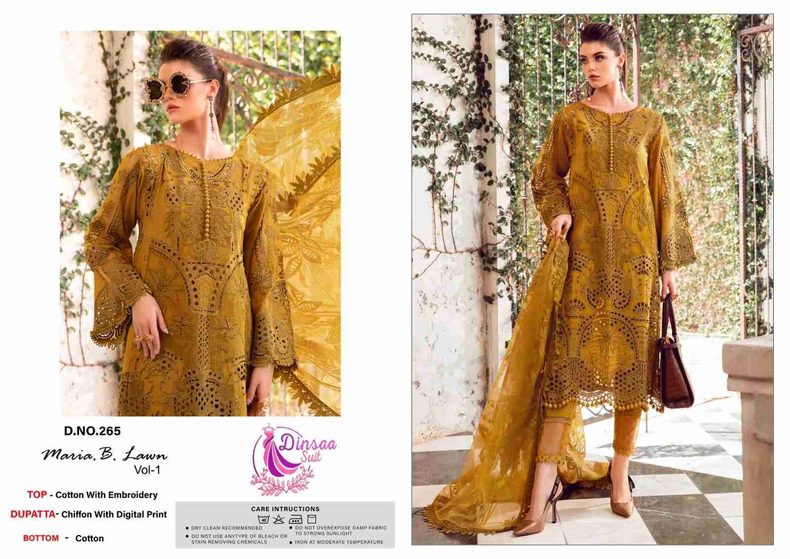 Maria.B. Lawn Vol-1 By Dinsaa Suits 263 To 265 Series Beautiful Pakistani Suits Stylish Fancy Colorful Party Wear & Occasional Wear Cotton Embroidered Dresses At Wholesale Price