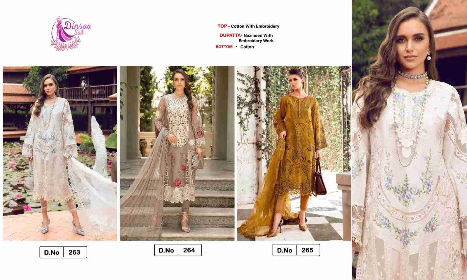 Maria.B. Lawn Vol-1 By Dinsaa Suits 263 To 265 Series Beautiful Pakistani Suits Stylish Fancy Colorful Party Wear & Occasional Wear Cotton Embroidered Dresses At Wholesale Price