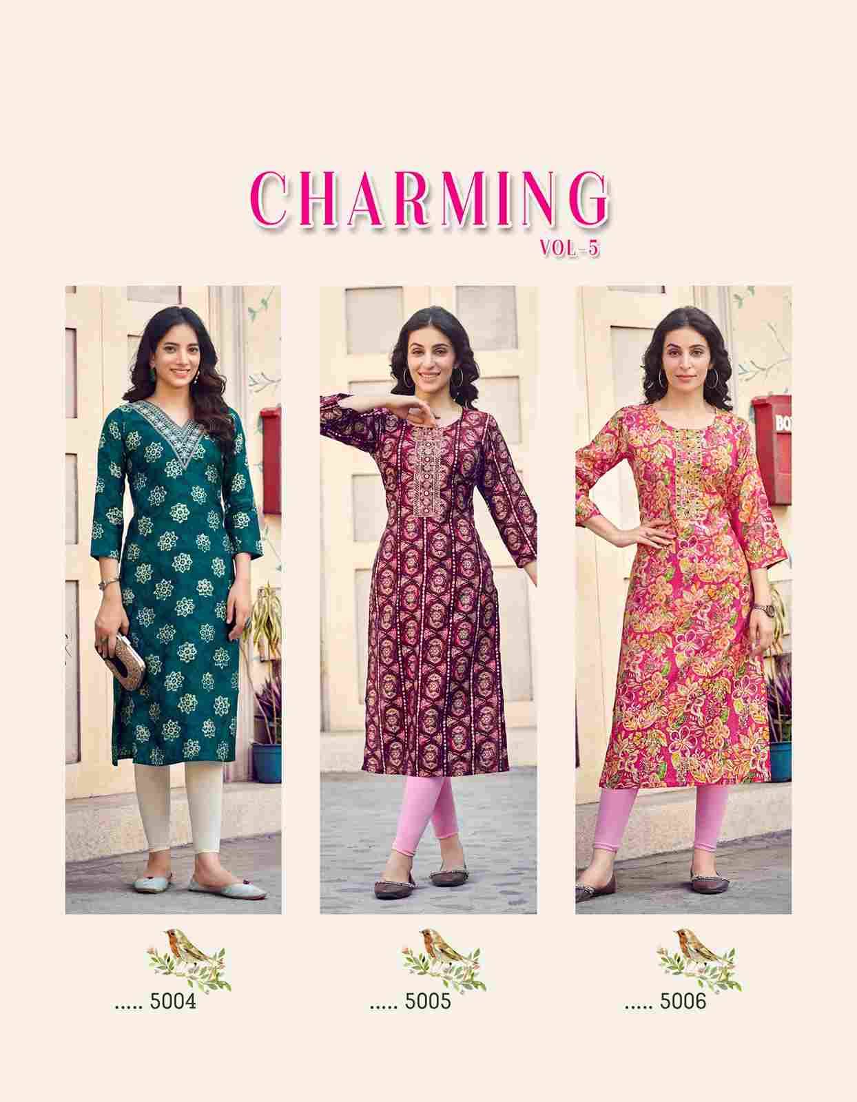 Charming Vol-5 By Radhika Lifestyle 5001 To 5006 Series Beautiful Stylish Fancy Colorful Casual Wear & Ethnic Wear Modal Chanderi Kurtis At Wholesale Price