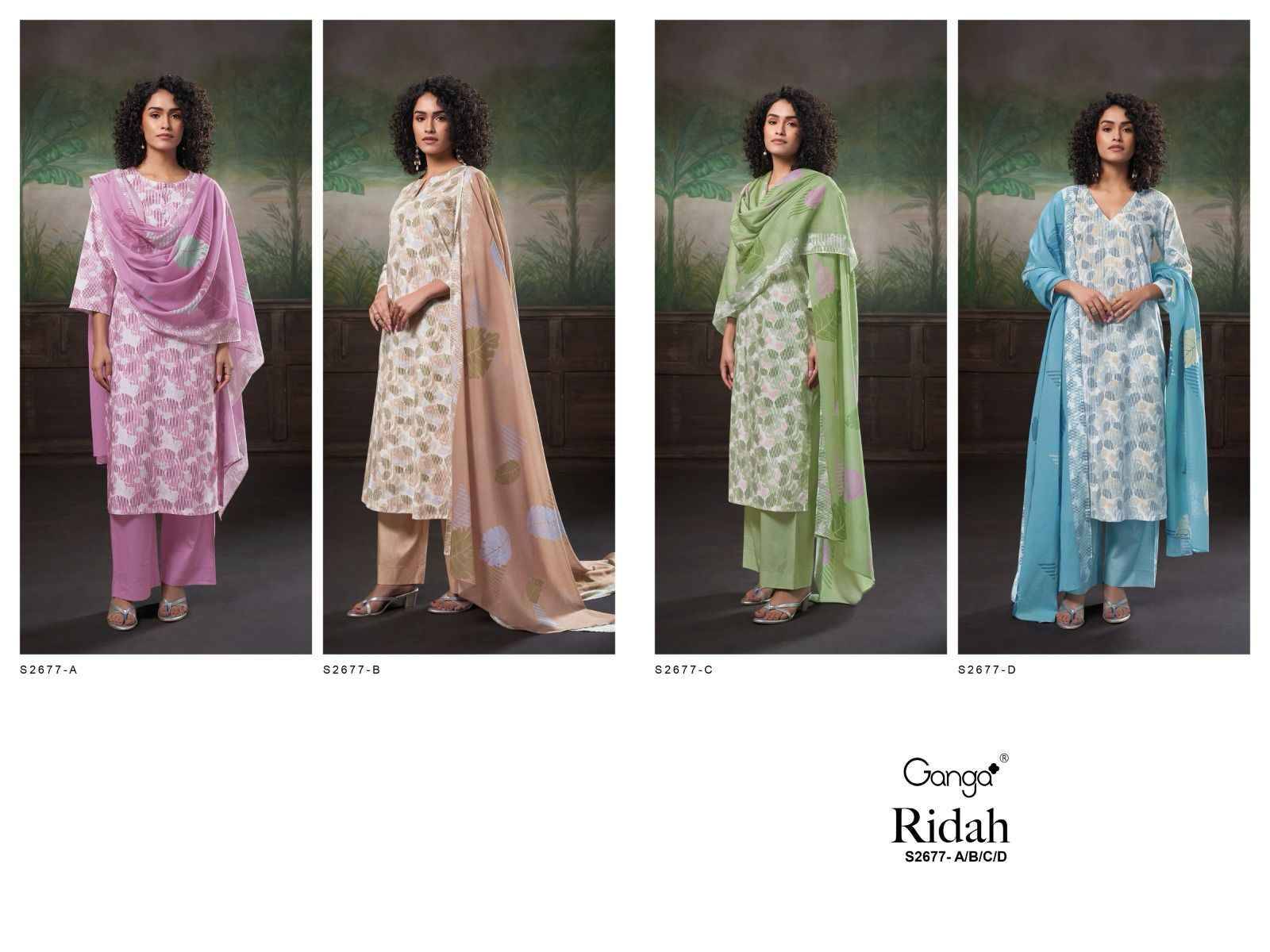 Ridah-2677 By Ganga Fashion 2677-A To 2677-D Series Designer Festive Suits Beautiful Fancy Colorful Stylish Party Wear & Occasional Wear Pure Cotton Dresses At Wholesale Price