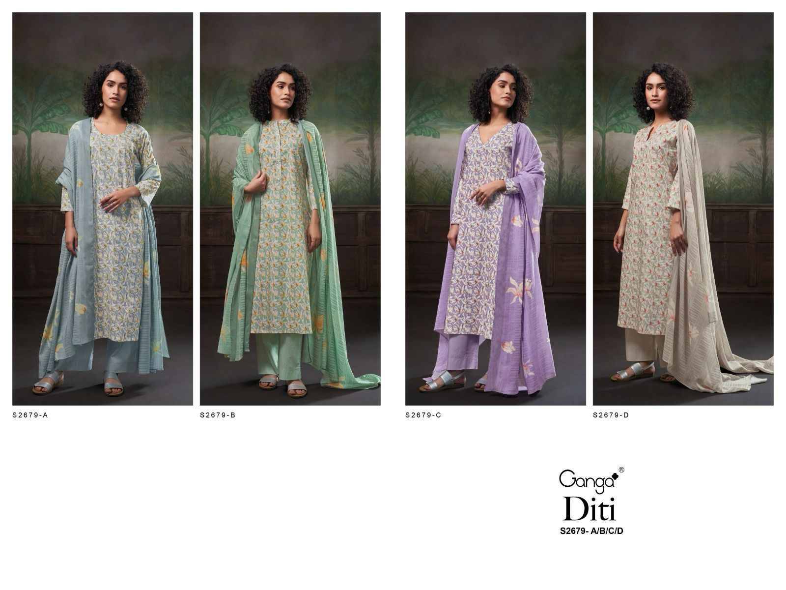 Diti-2679 By Ganga Fashion 2679-A To 2679-D Series Designer Festive Suits Beautiful Fancy Colorful Stylish Party Wear & Occasional Wear Pure Cotton Dresses At Wholesale Price