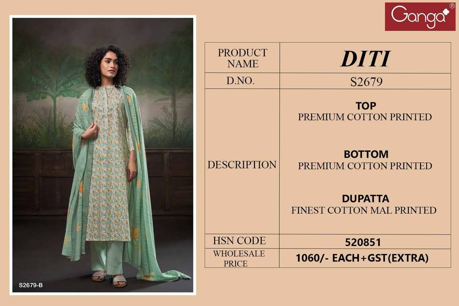 Diti-2679 By Ganga Fashion 2679-A To 2679-D Series Designer Festive Suits Beautiful Fancy Colorful Stylish Party Wear & Occasional Wear Pure Cotton Dresses At Wholesale Price