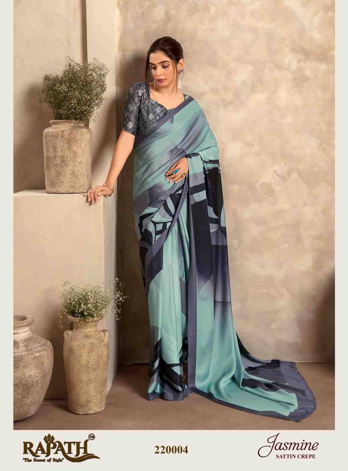 Jasmine By Rajpath 220001 To 220006 Series Indian Traditional Wear Collection Beautiful Stylish Fancy Colorful Party Wear & Occasional Wear Satin Crepe Sarees At Wholesale Price