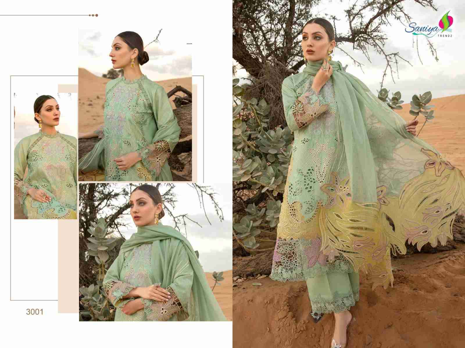 Rang Rasiya Vol-3 Nx By Saniya Trendz 3001 To 3003 Series Designer Pakistani Suits Beautiful Stylish Fancy Colorful Party Wear & Occasional Wear Pure Cotton Print Embroidered Dresses At Wholesale Price