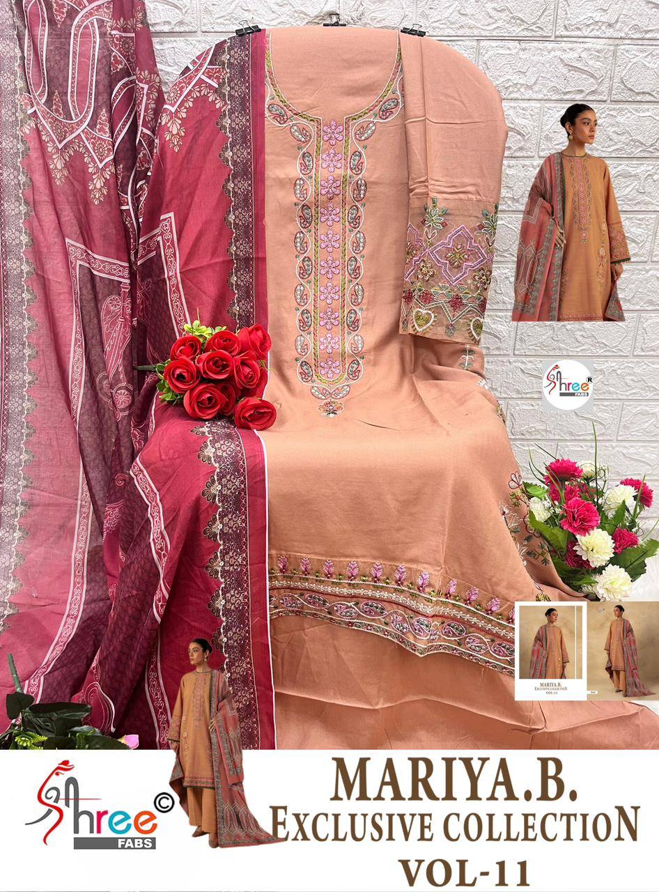 Mariya.B. Exclusive Collection Vol-11 By Shree Fabs 3439 To 3446 Series Beautiful Pakistani Suits Colorful Stylish Fancy Casual Wear & Ethnic Wear Pure Rayon Cotton With Embroidered Dresses At Wholesale Price