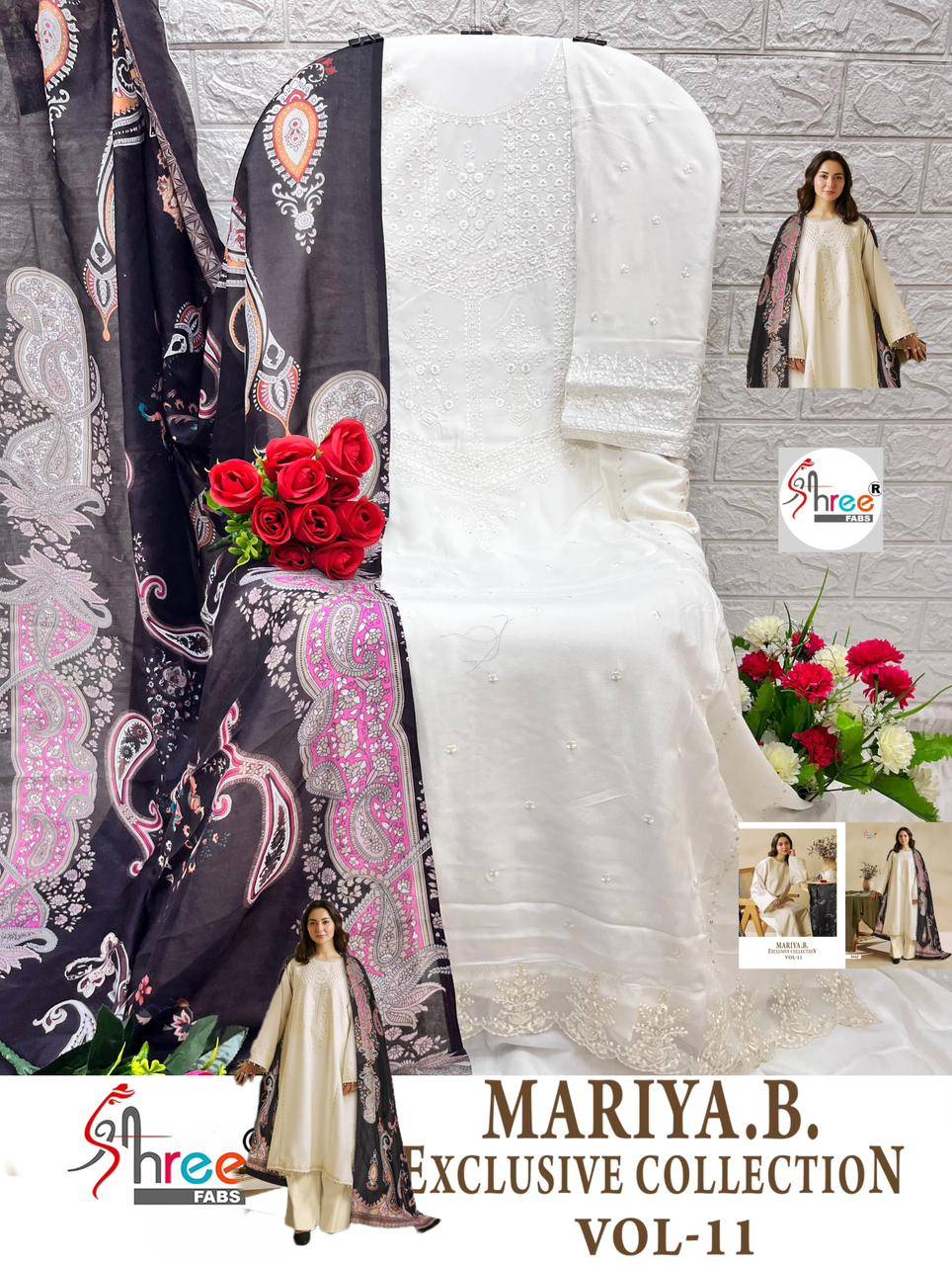 Mariya.B. Exclusive Collection Vol-11 By Shree Fabs 3439 To 3446 Series Beautiful Pakistani Suits Colorful Stylish Fancy Casual Wear & Ethnic Wear Pure Rayon Cotton With Embroidered Dresses At Wholesale Price