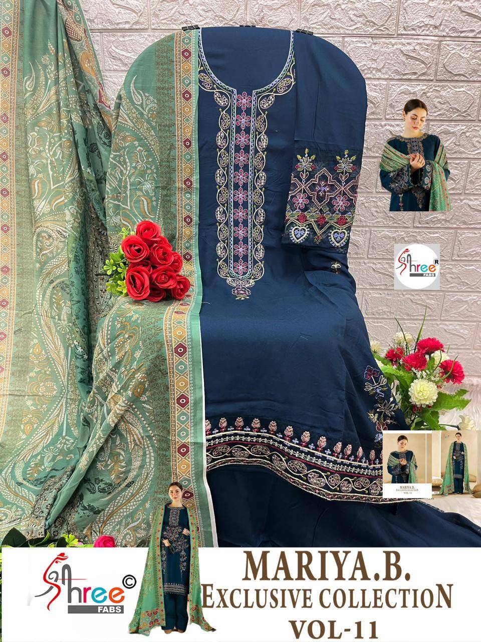 Mariya.B. Exclusive Collection Vol-11 By Shree Fabs 3439 To 3446 Series Beautiful Pakistani Suits Colorful Stylish Fancy Casual Wear & Ethnic Wear Pure Rayon Cotton With Embroidered Dresses At Wholesale Price