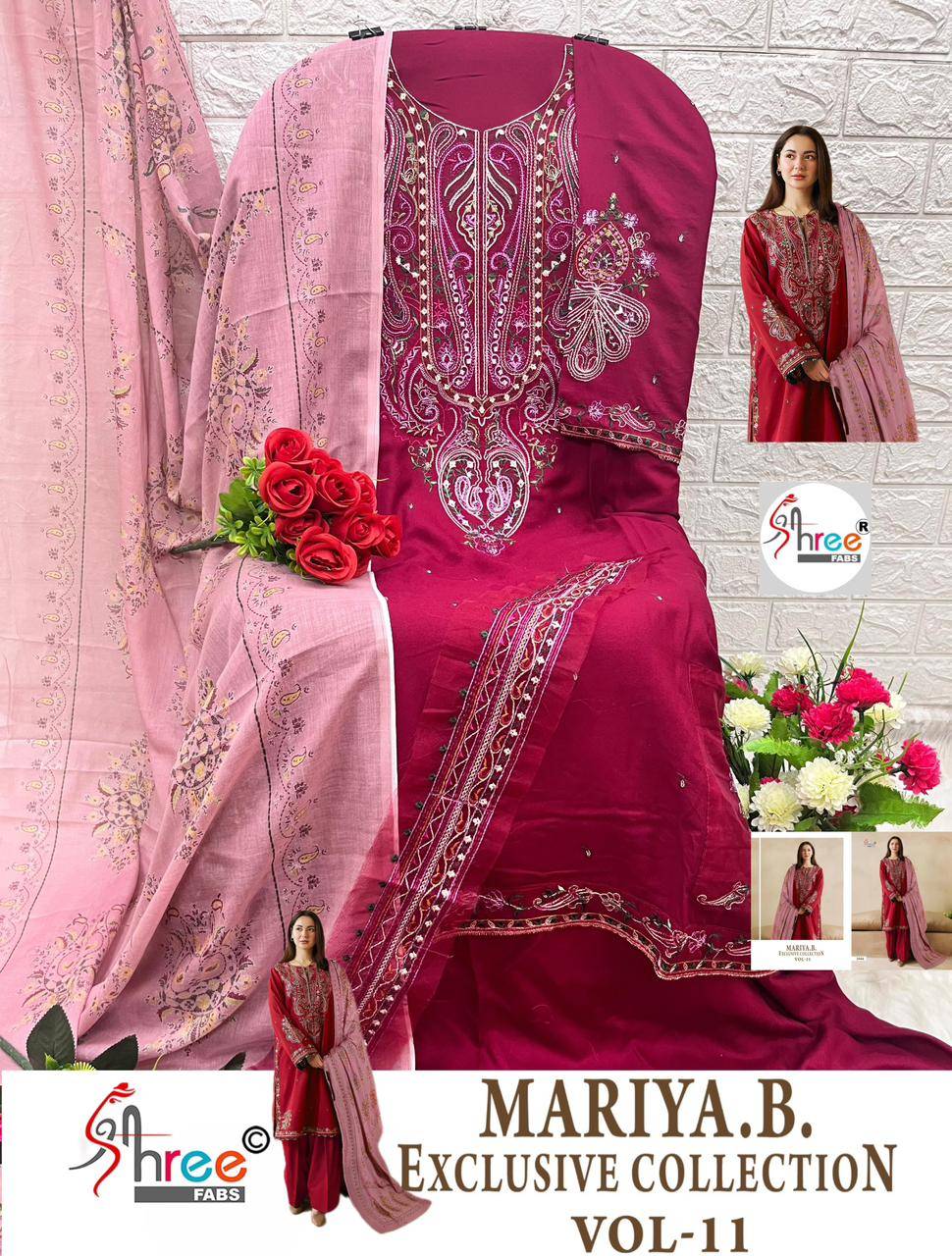 Mariya.B. Exclusive Collection Vol-11 By Shree Fabs 3439 To 3446 Series Beautiful Pakistani Suits Colorful Stylish Fancy Casual Wear & Ethnic Wear Pure Rayon Cotton With Embroidered Dresses At Wholesale Price