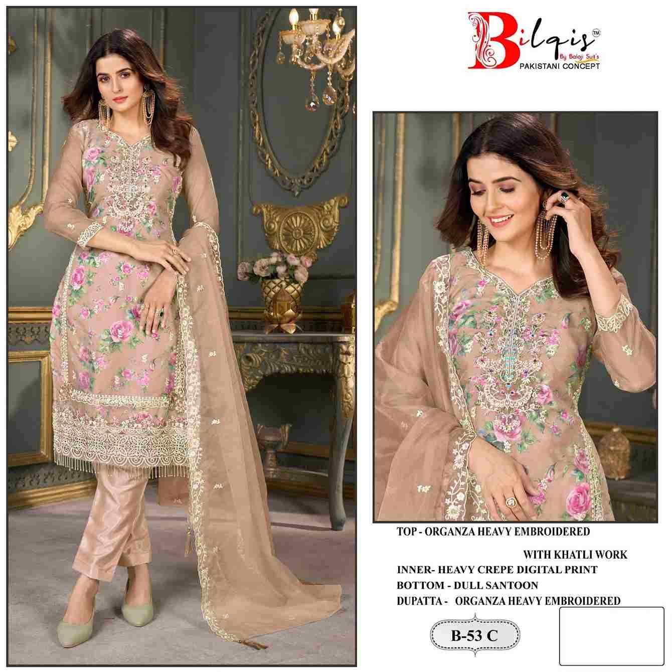 Bilqis 53 Colours By Bilqis 53-A To 53-D Series Beautiful Pakistani Suits Stylish Fancy Colorful Party Wear & Occasional Wear Organza Embroidery Dresses At Wholesale Price