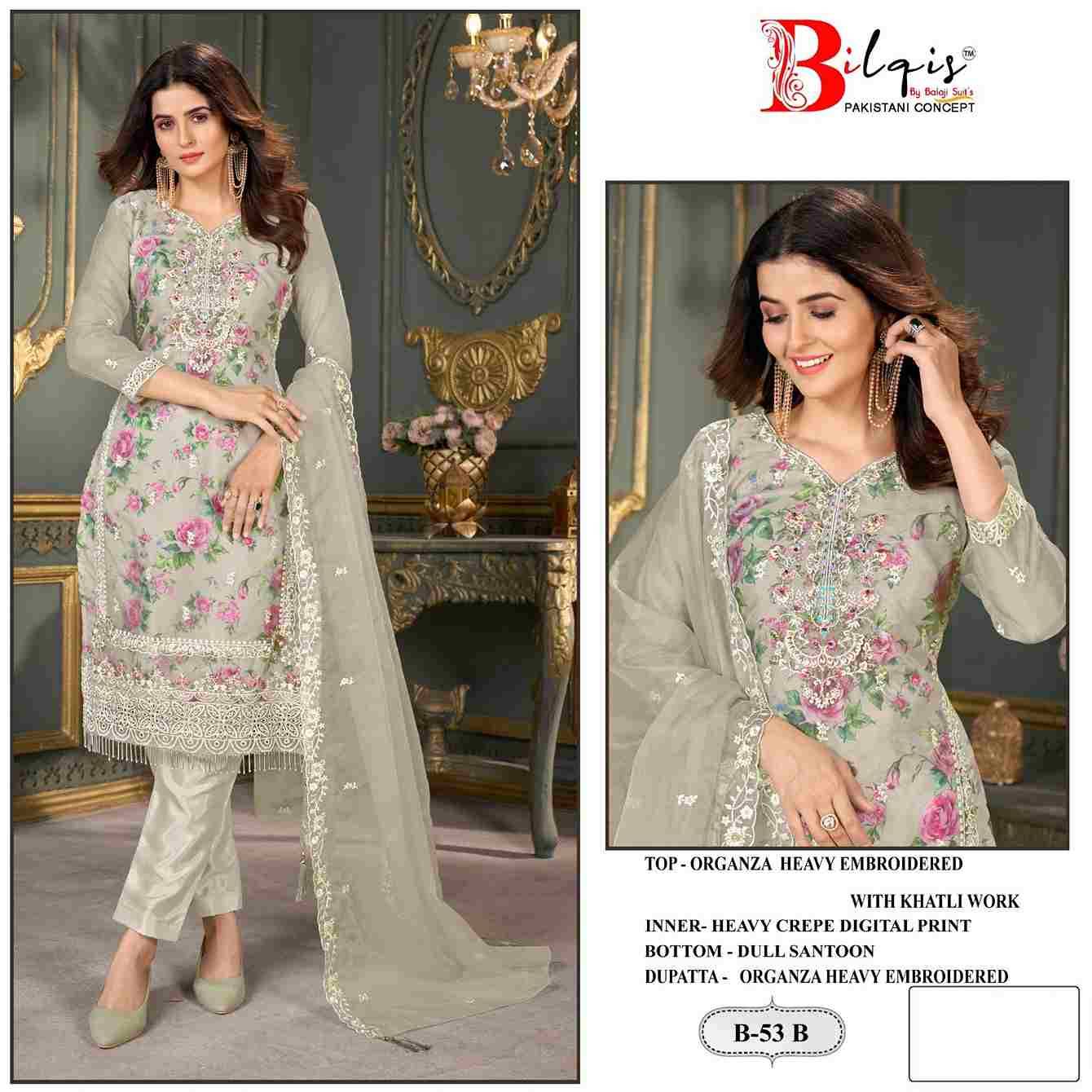 Bilqis 53 Colours By Bilqis 53-A To 53-D Series Beautiful Pakistani Suits Stylish Fancy Colorful Party Wear & Occasional Wear Organza Embroidery Dresses At Wholesale Price