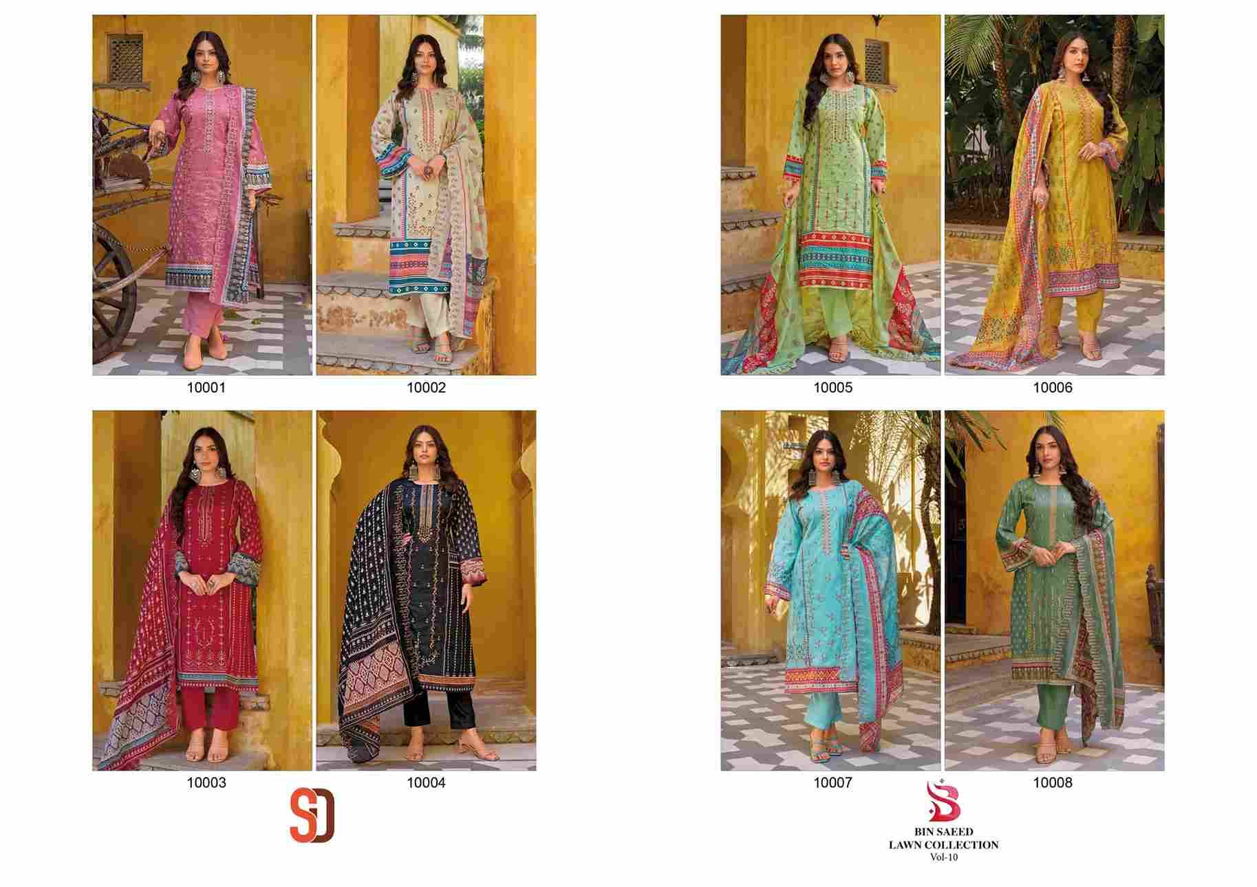 Bin Saeed Lawn Collection Vol-10 By Shraddha Designer 10001 To 10008 Series Designer Pakistani Suits Beautiful Fancy Stylish Colorful Party Wear & Occasional Wear Pure Cotton Print With Embroidery Dresses At Wholesale Price