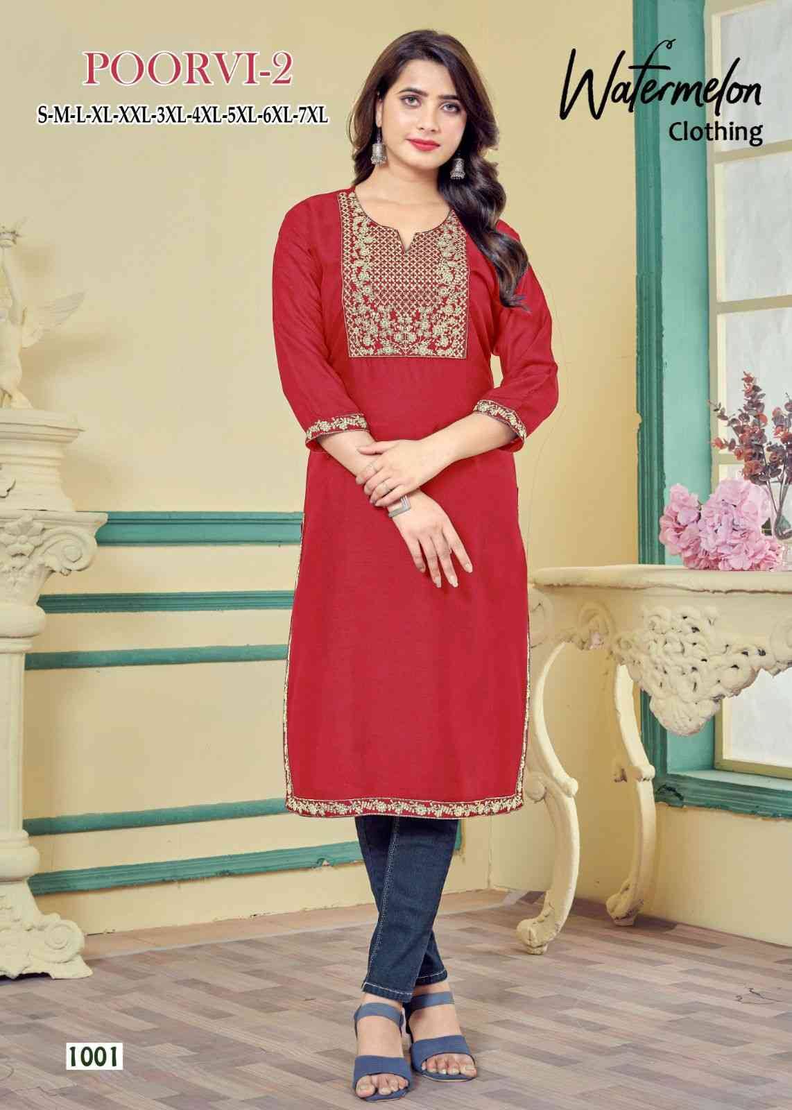 Poorvi Vol-2 By Watermelon 1001 To 1010 Series Designer Stylish Fancy Colorful Beautiful Party Wear & Ethnic Wear Collection Heavy Rayon Slub Kurtis At Wholesale Price