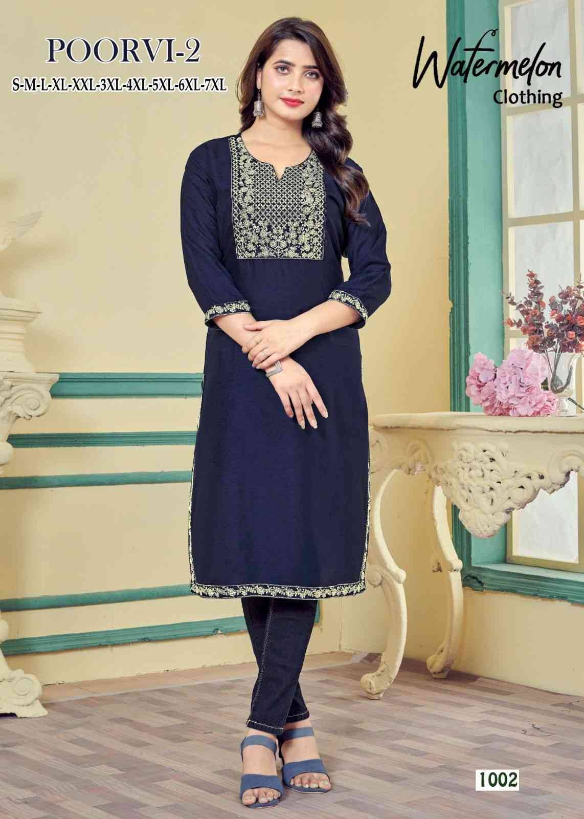 Poorvi Vol-2 By Watermelon 1001 To 1010 Series Designer Stylish Fancy Colorful Beautiful Party Wear & Ethnic Wear Collection Heavy Rayon Slub Kurtis At Wholesale Price