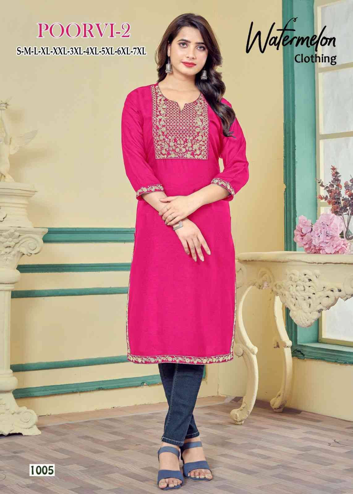 Poorvi Vol-2 By Watermelon 1001 To 1010 Series Designer Stylish Fancy Colorful Beautiful Party Wear & Ethnic Wear Collection Heavy Rayon Slub Kurtis At Wholesale Price