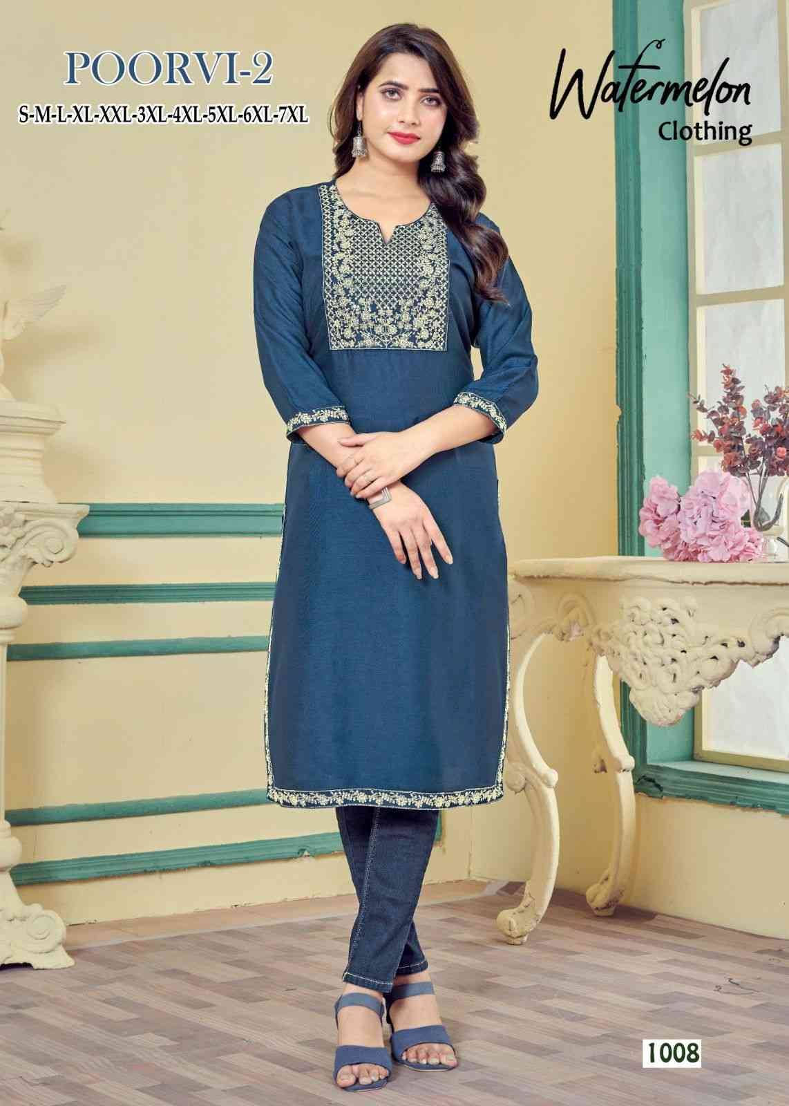 Poorvi Vol-2 By Watermelon 1001 To 1010 Series Designer Stylish Fancy Colorful Beautiful Party Wear & Ethnic Wear Collection Heavy Rayon Slub Kurtis At Wholesale Price