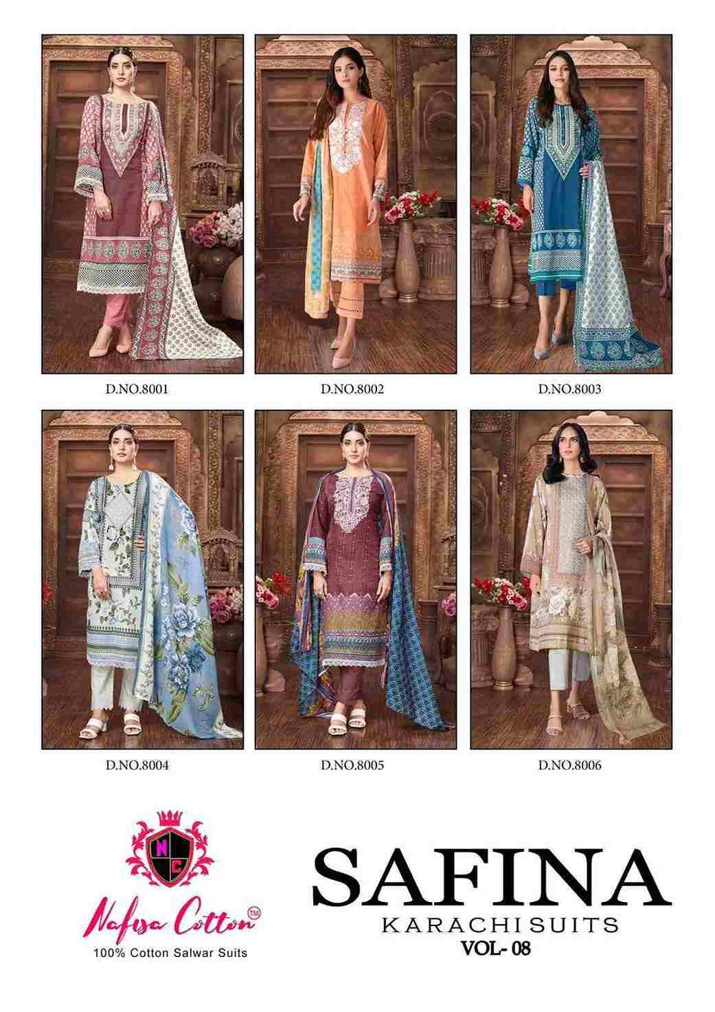 Safina Vol-8 By Nafisa Cotton 8001 To 8006 Series Beautiful Festive Suits Colorful Stylish Fancy Casual Wear & Ethnic Wear Pure Cotton Embroidered Dresses At Wholesale Price