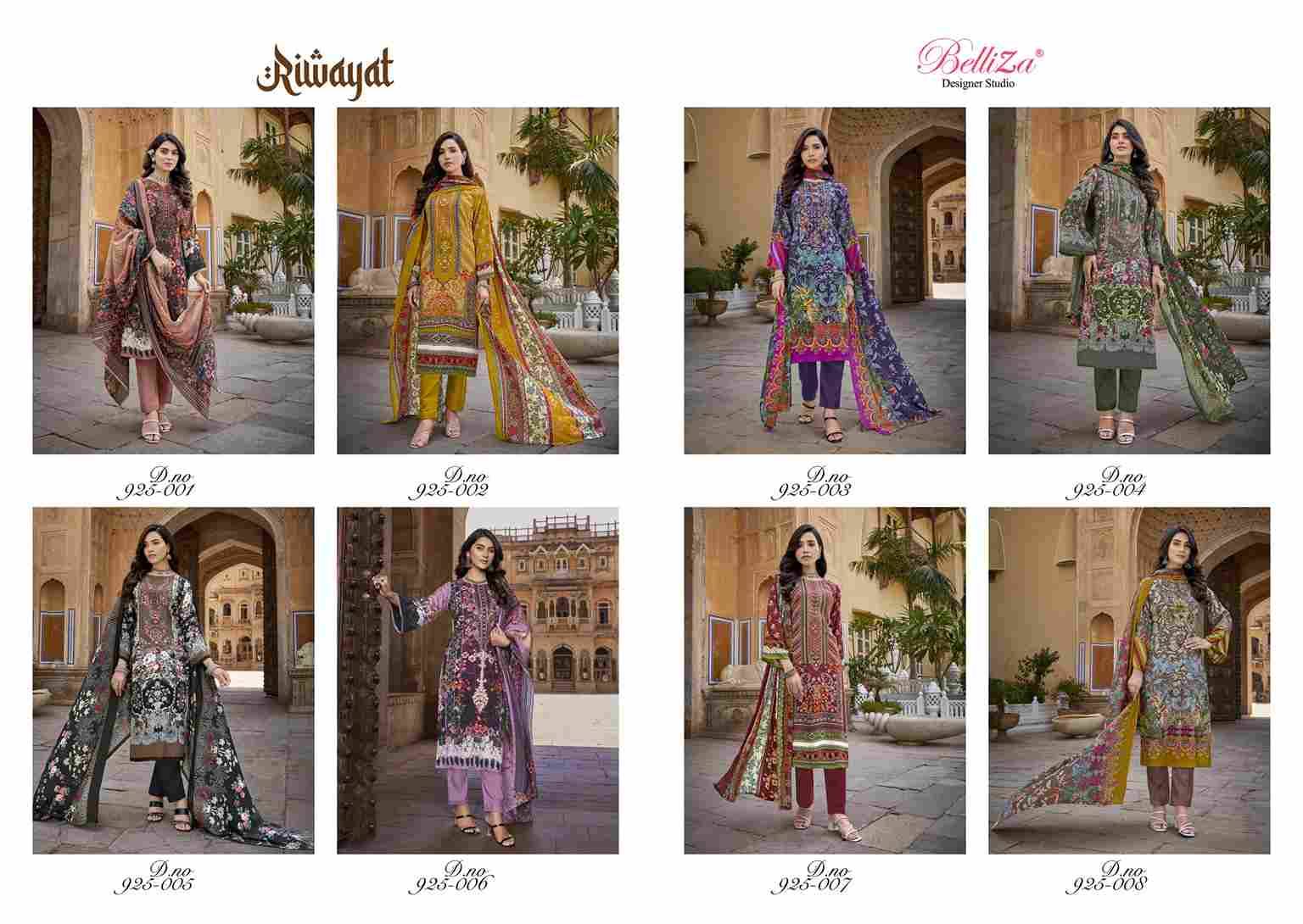 Riwayat By Belliza 925-001 To 925-008 Series Beautiful Festive Suits Stylish Fancy Colorful Casual Wear & Ethnic Wear Pure Viscose Rayon Print Dresses At Wholesale Price