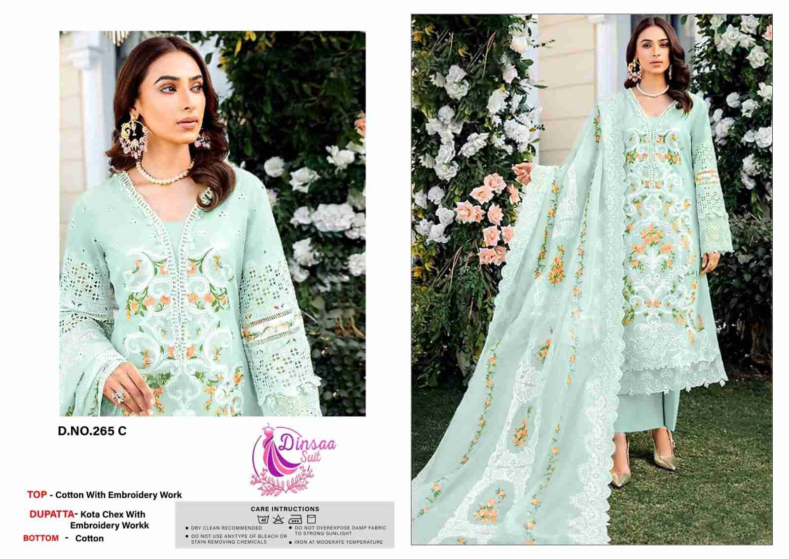 Dinsaa Hit Design 265 Colours By Dinsaa Suits 265-A To 265-D Series Beautiful Pakistani Suits Colorful Stylish Fancy Casual Wear & Ethnic Wear Cotton Embroidered Dresses At Wholesale Price