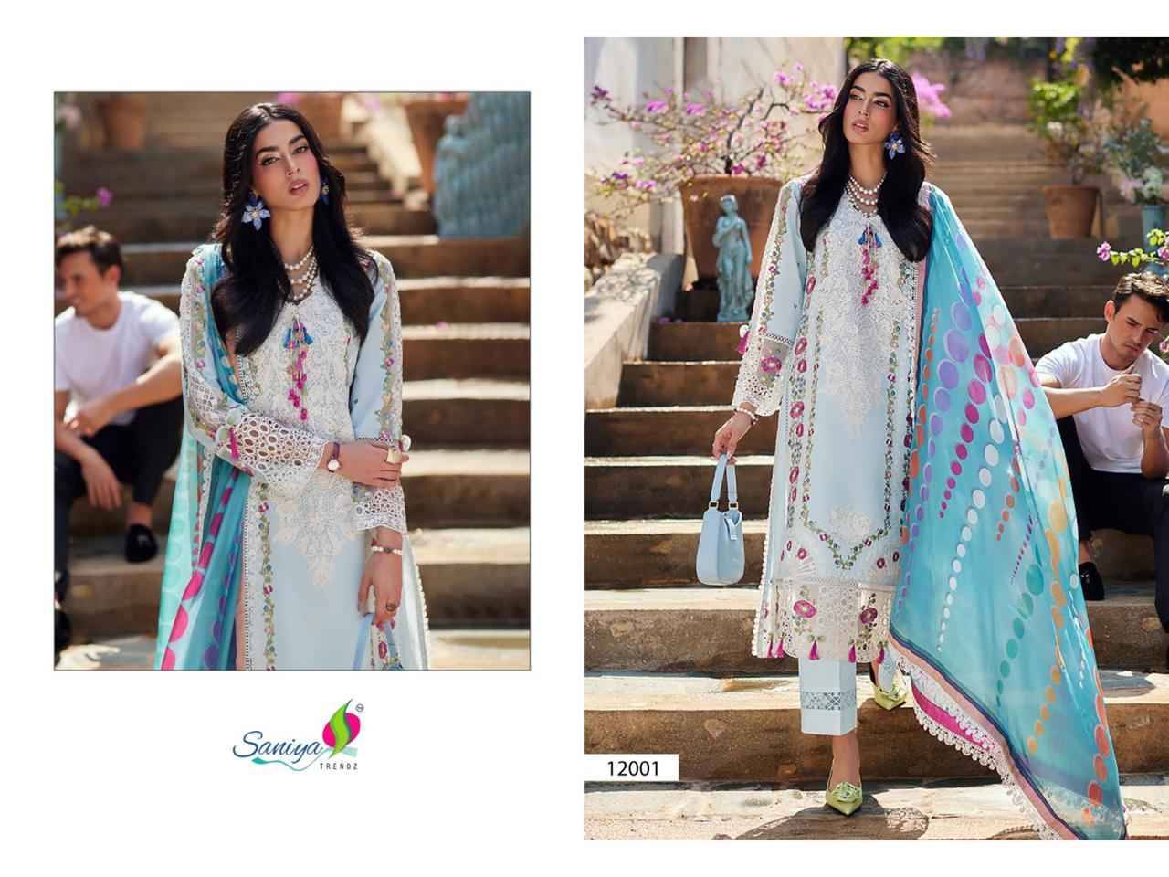 Mushq Vol-12 By Saniya Trendz 12001 To 12002 Series Beautiful Pakistani Suits Colorful Stylish Fancy Casual Wear & Ethnic Wear Cotton Embroidered Dresses At Wholesale Price