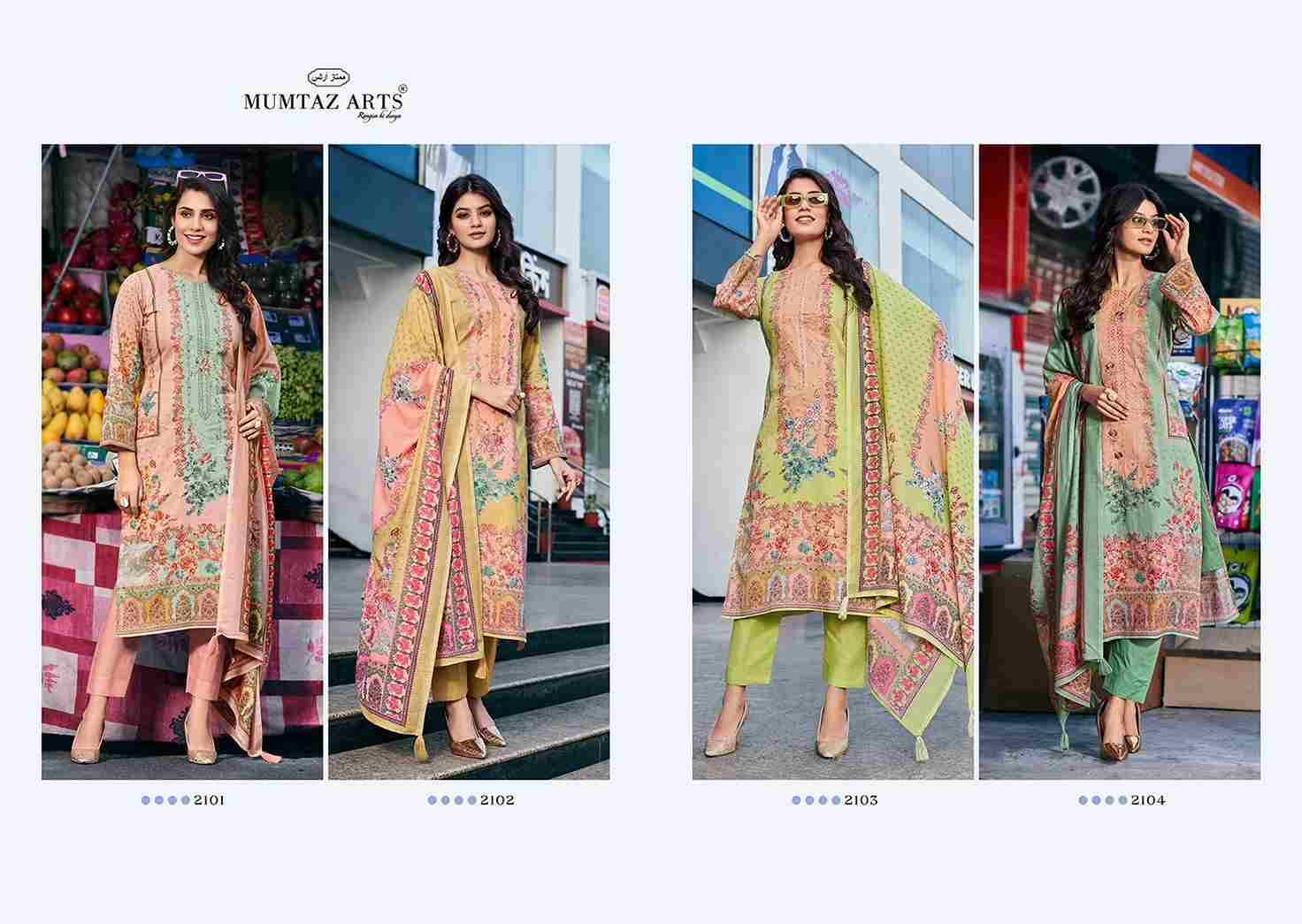 Fashion Bazaar By Mumtaz Arts 2101 To 2104 Series Designer Festive Suits Beautiful Fancy Colorful Stylish Party Wear & Occasional Wear Pure Jam Satin Dresses At Wholesale Price