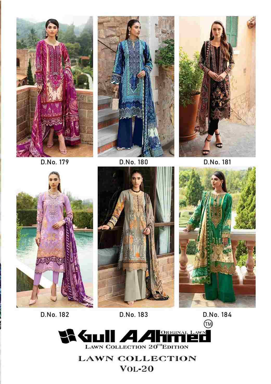 Gull Aahmed Lawn Collection Vol-20 By Gull Aahmed 179 To 184 Series Beautiful Festive Suits Stylish Fancy Colorful Casual Wear & Ethnic Wear Pure Lawn Dresses At Wholesale Price