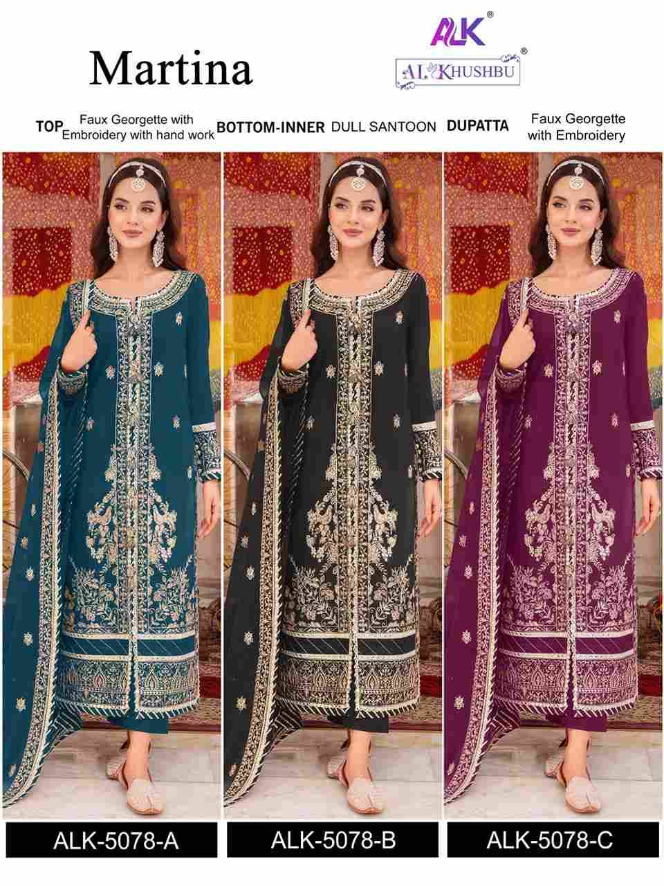 Martina By Al Khushbu 5078-A To 5078-C Series Designer Pakistani Suits Beautiful Stylish Fancy Colorful Party Wear & Occasional Wear Faux Georgette Embroidered Dresses At Wholesale Price