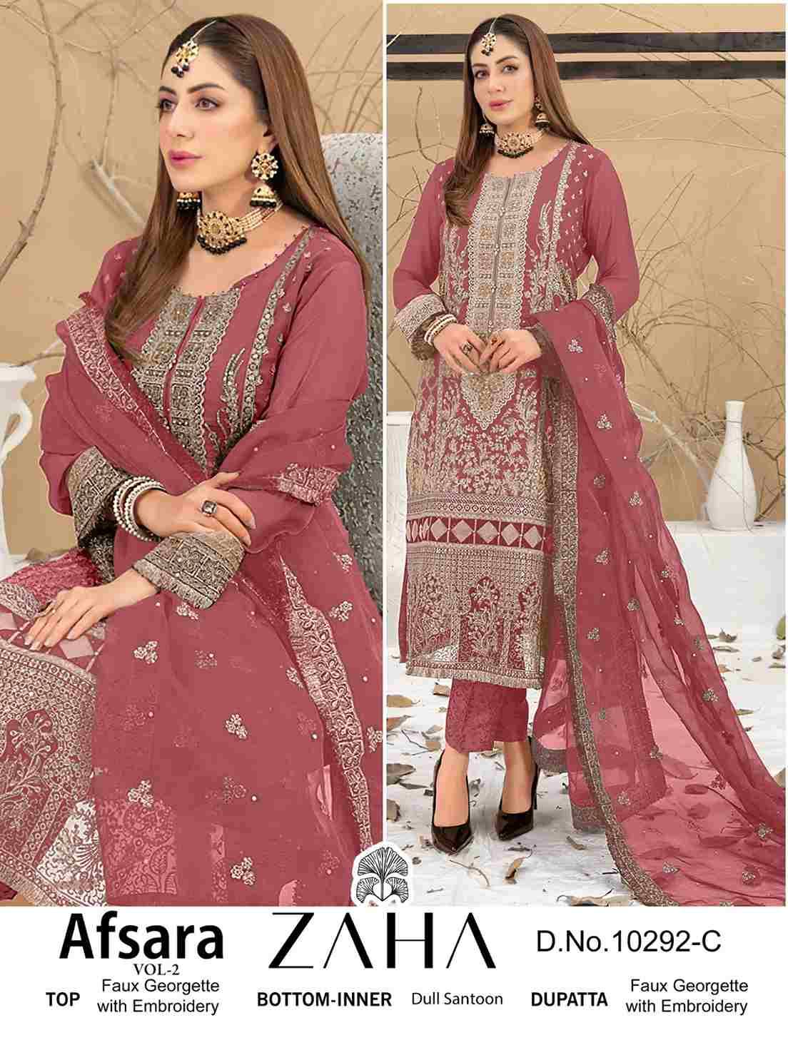 Afsara Vol-2 By Zaha 10292-A To 10292-D Series Beautiful Pakistani Suits Stylish Fancy Colorful Party Wear & Occasional Wear Faux Georgette With Embroidery Dresses At Wholesale Price